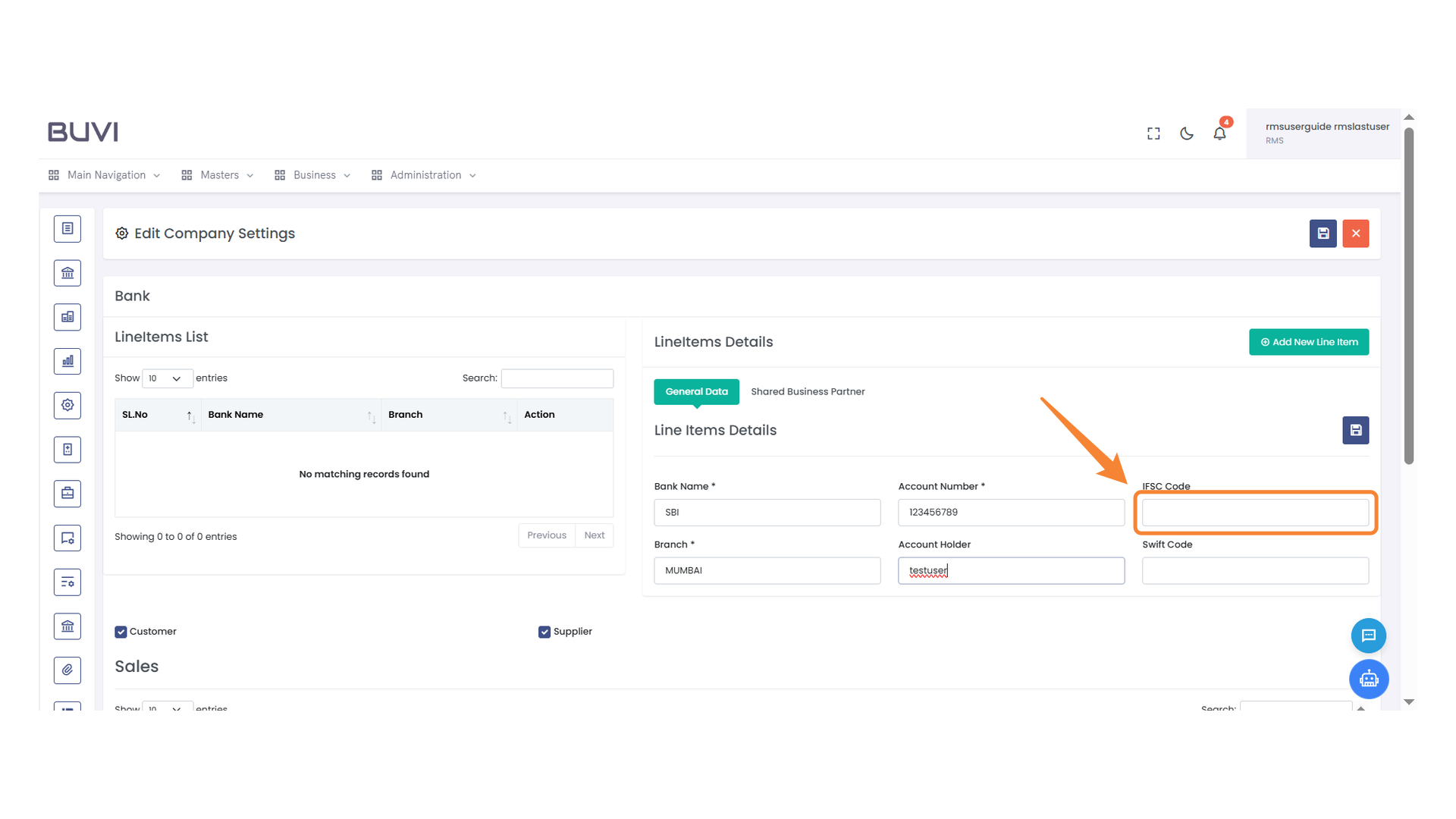 IFSC Code Input Field