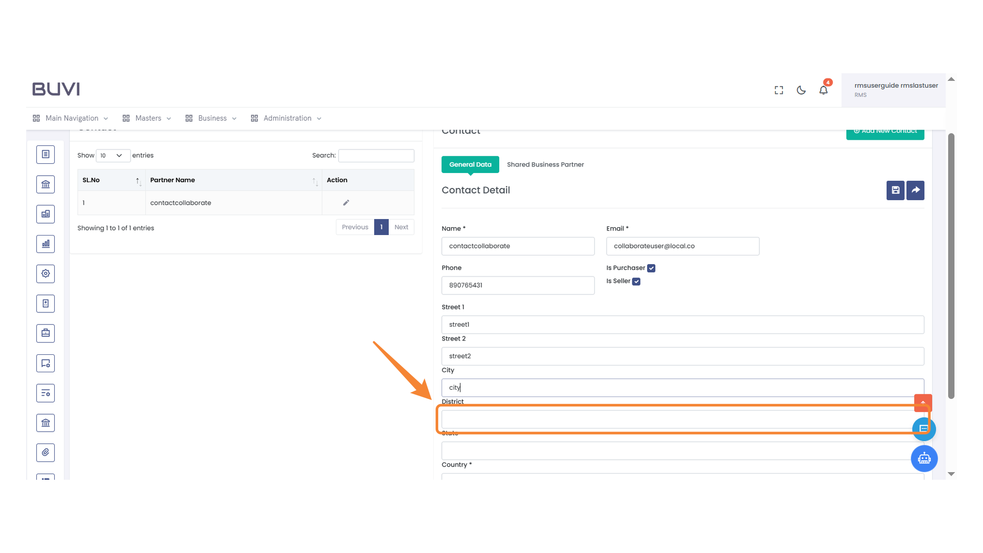 District Input Field