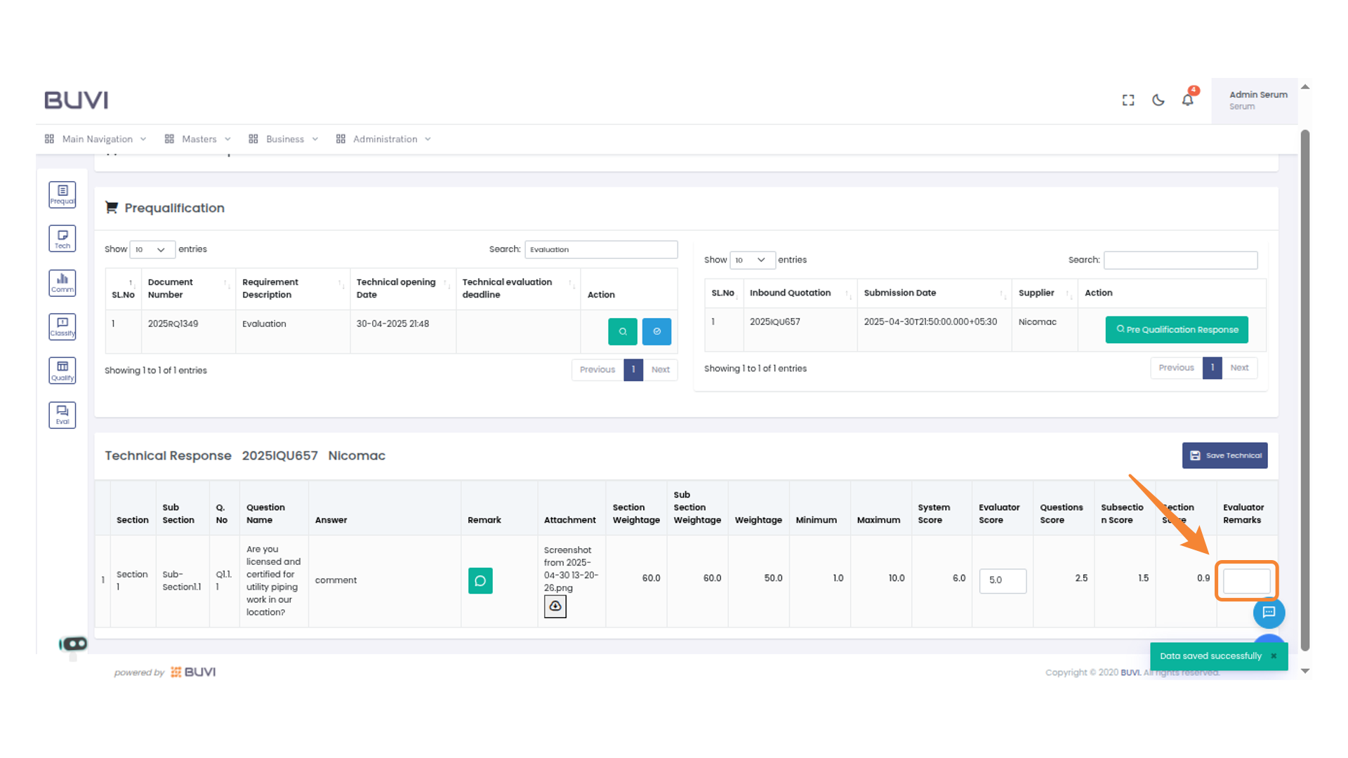 Evaluator Remarks Section