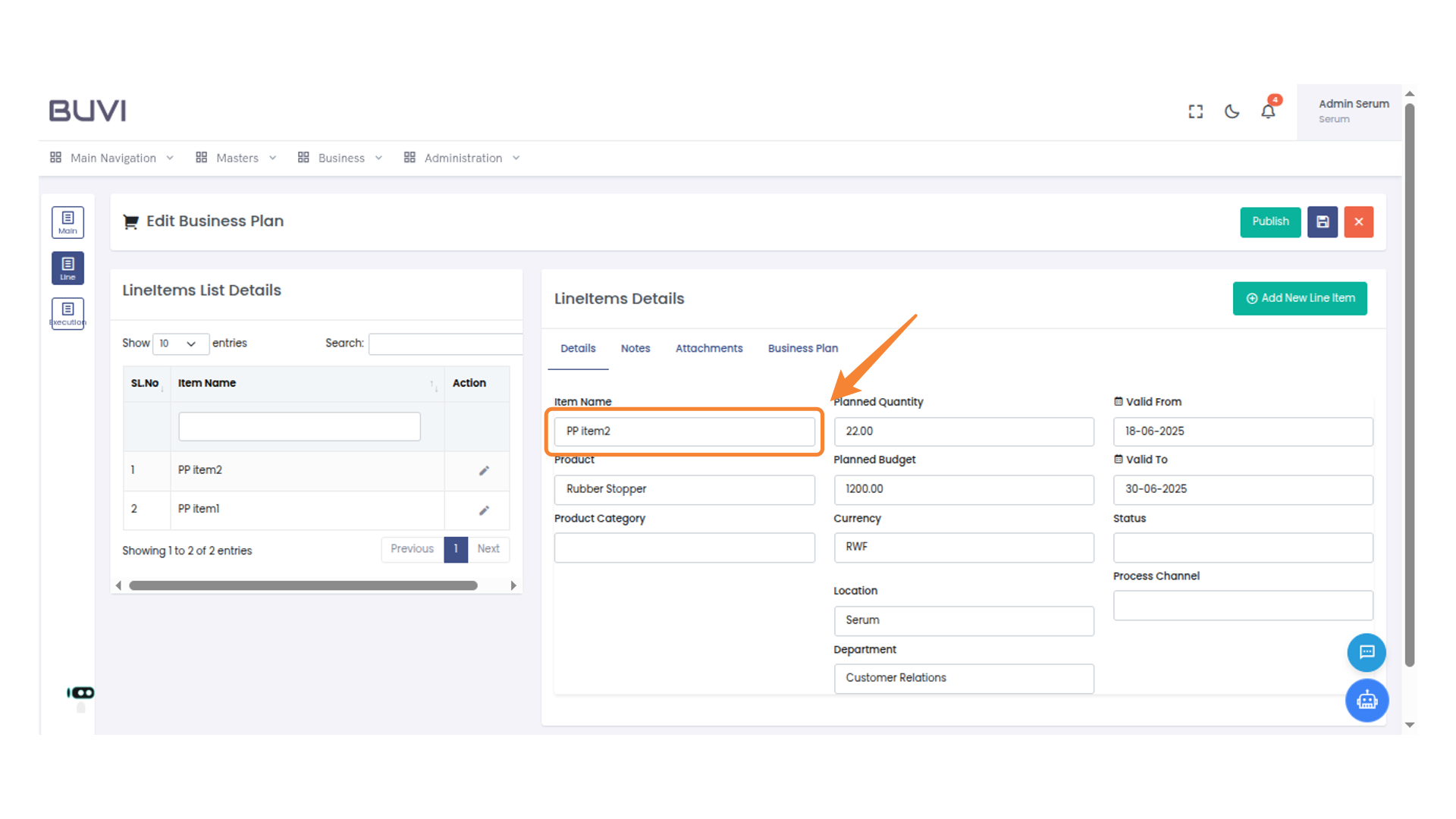 Verify Line item details