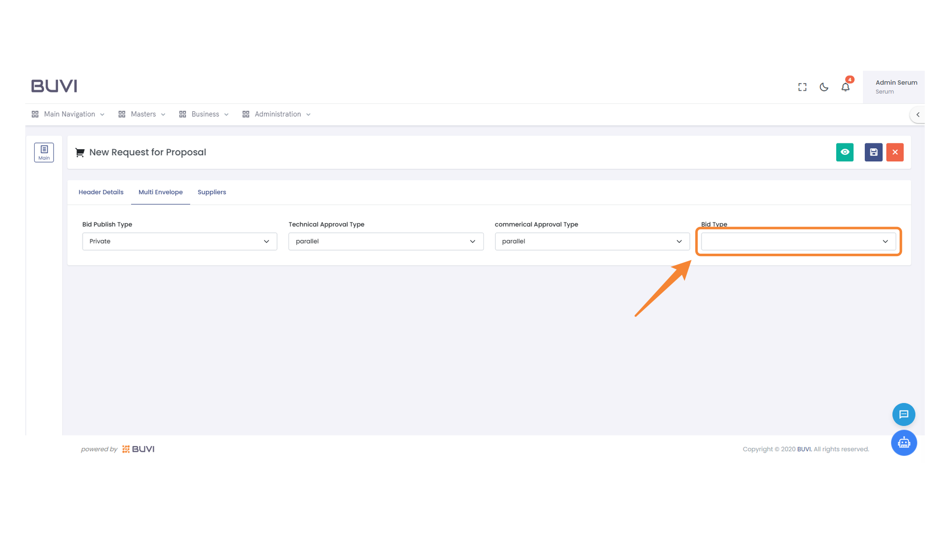Bid Type Selection Menu