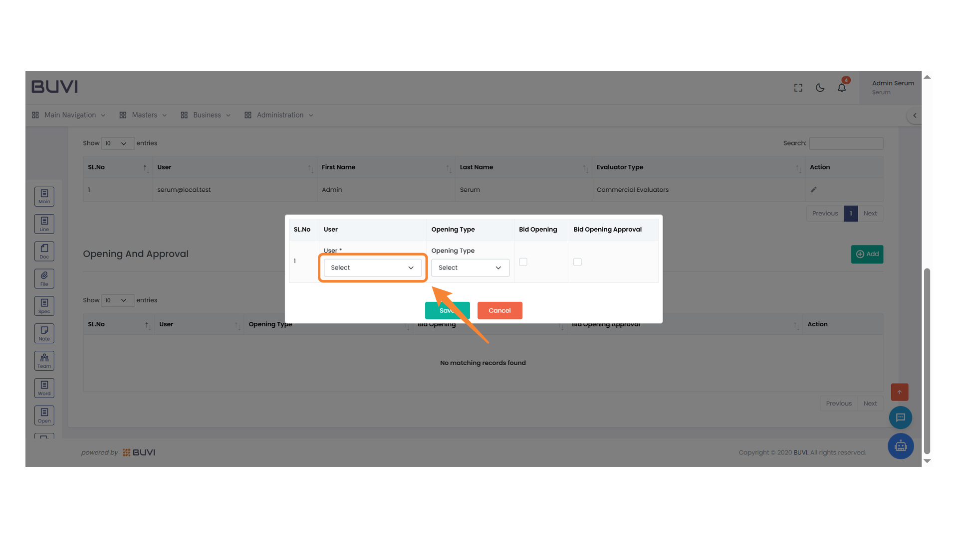User Selection Dropdown