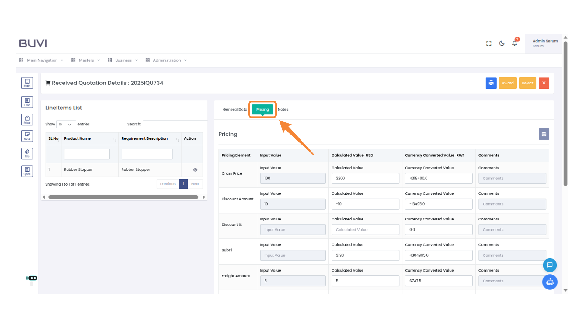 Switch to Pricing Tab