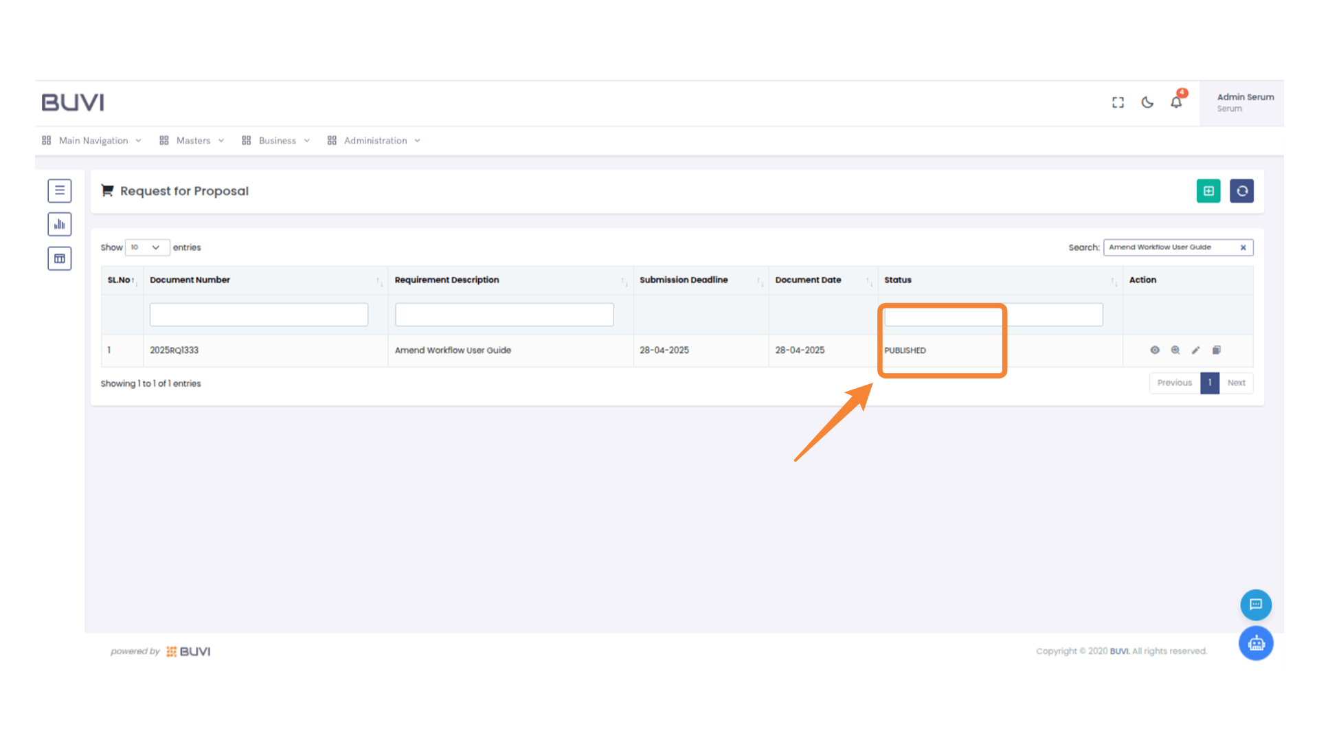 Verify the Status Once the RFP is PUblished by CEO
