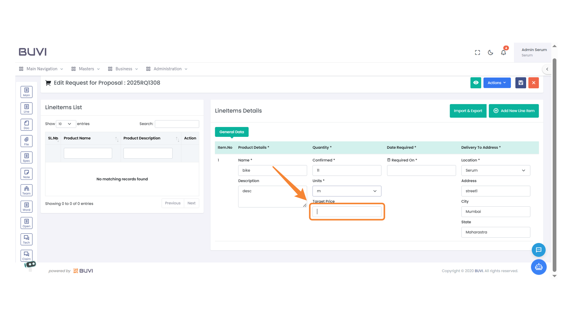 Target Price Entry Field