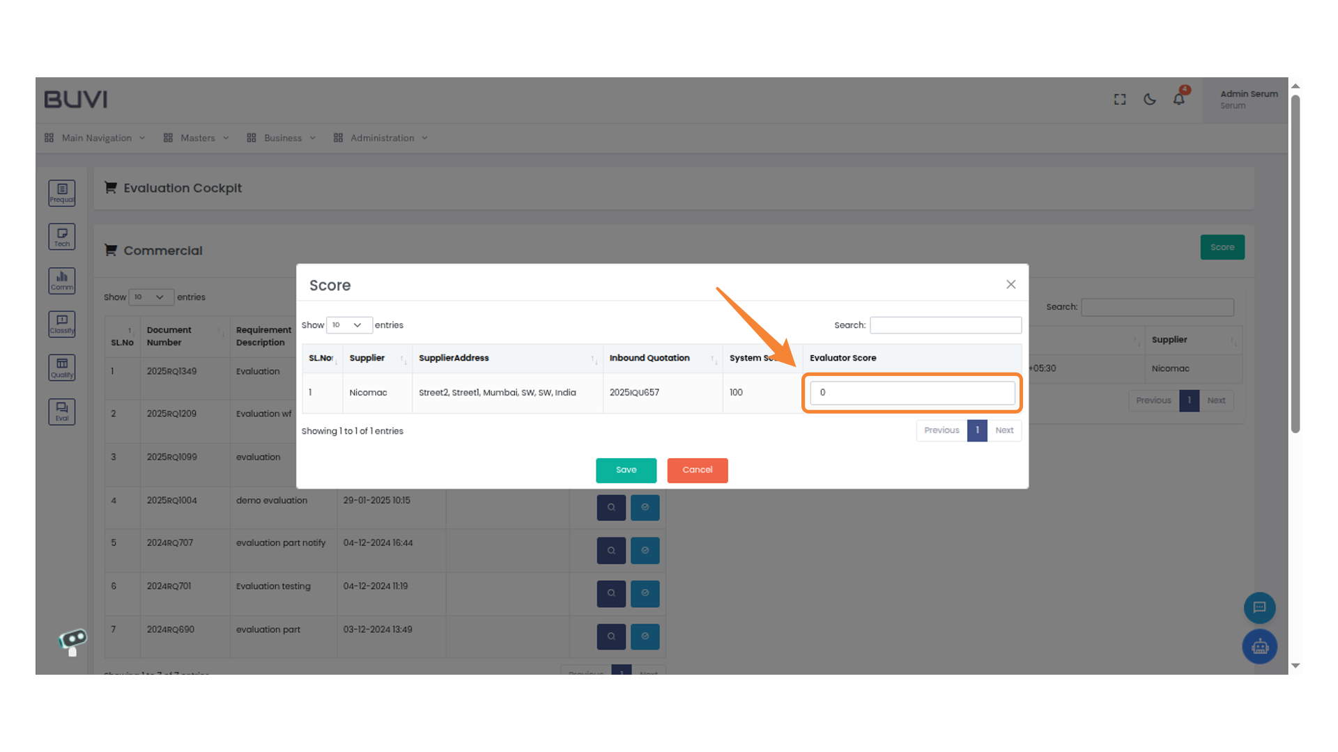 Evaluator Score Input