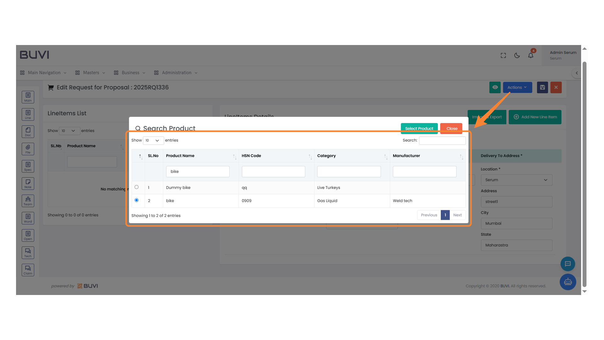 Product Search Table