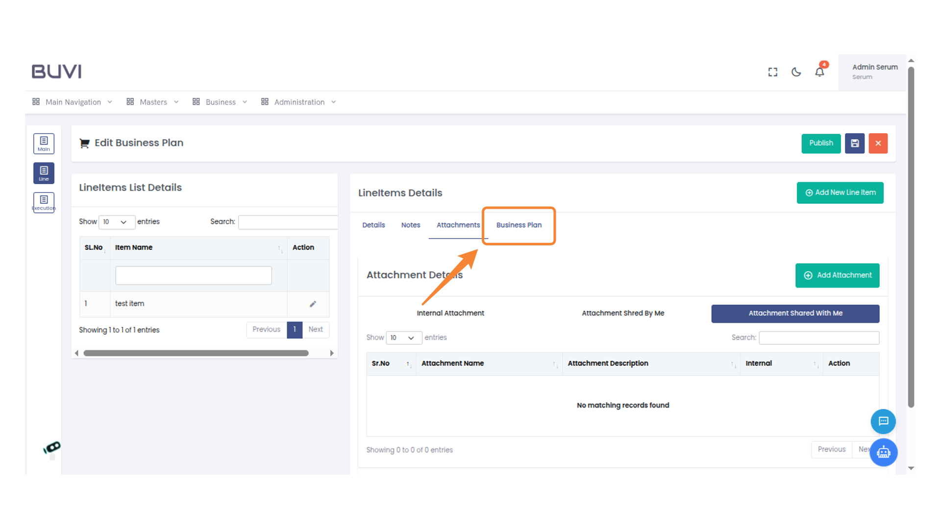 Select Business Plan Tab