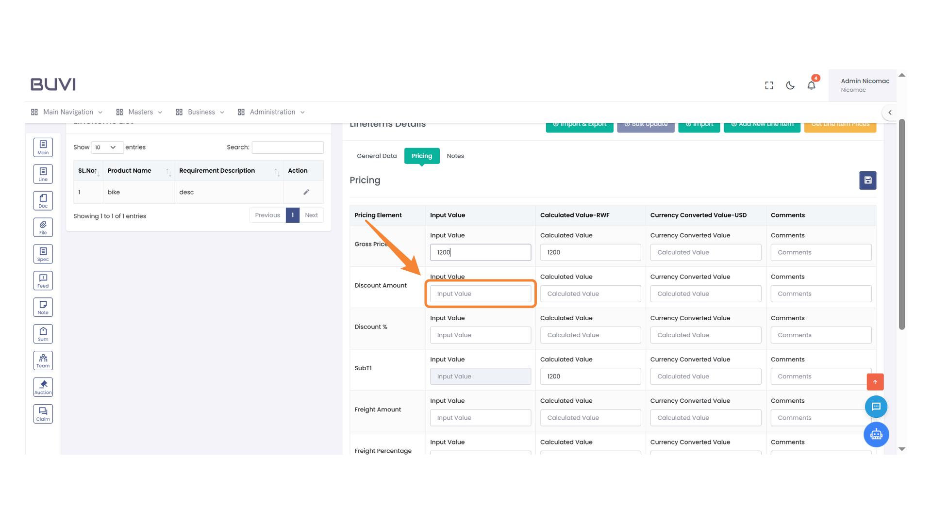 Discount Amount Input