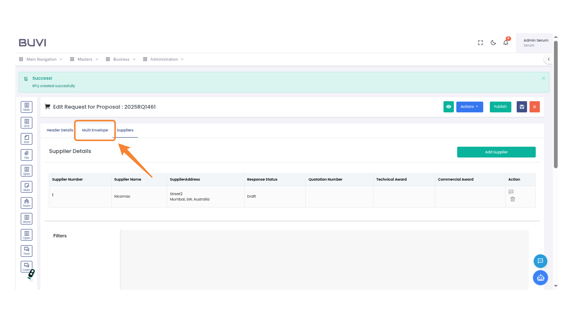 Select Multi Envelope Tab