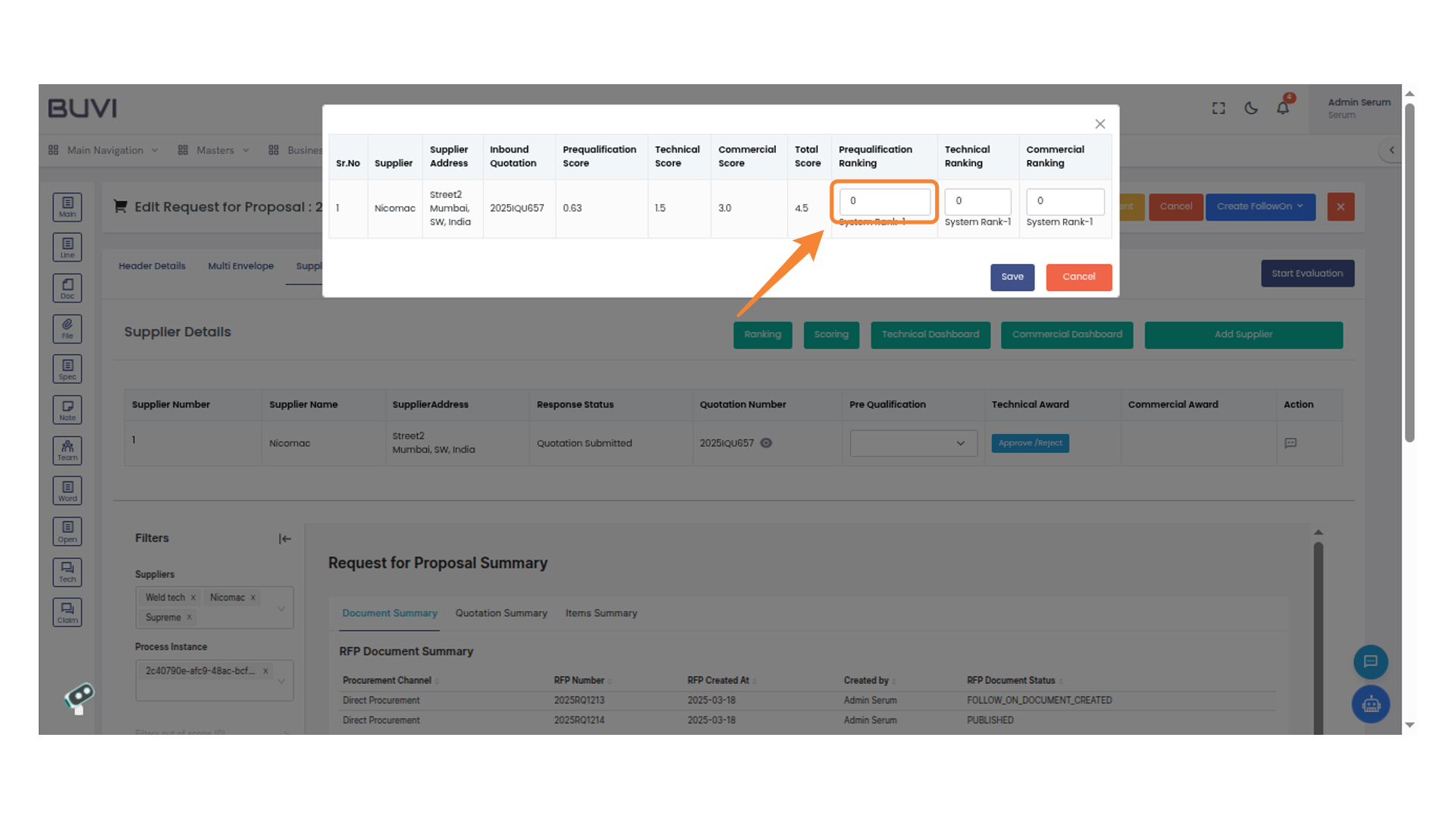Prequalification Ranking Input