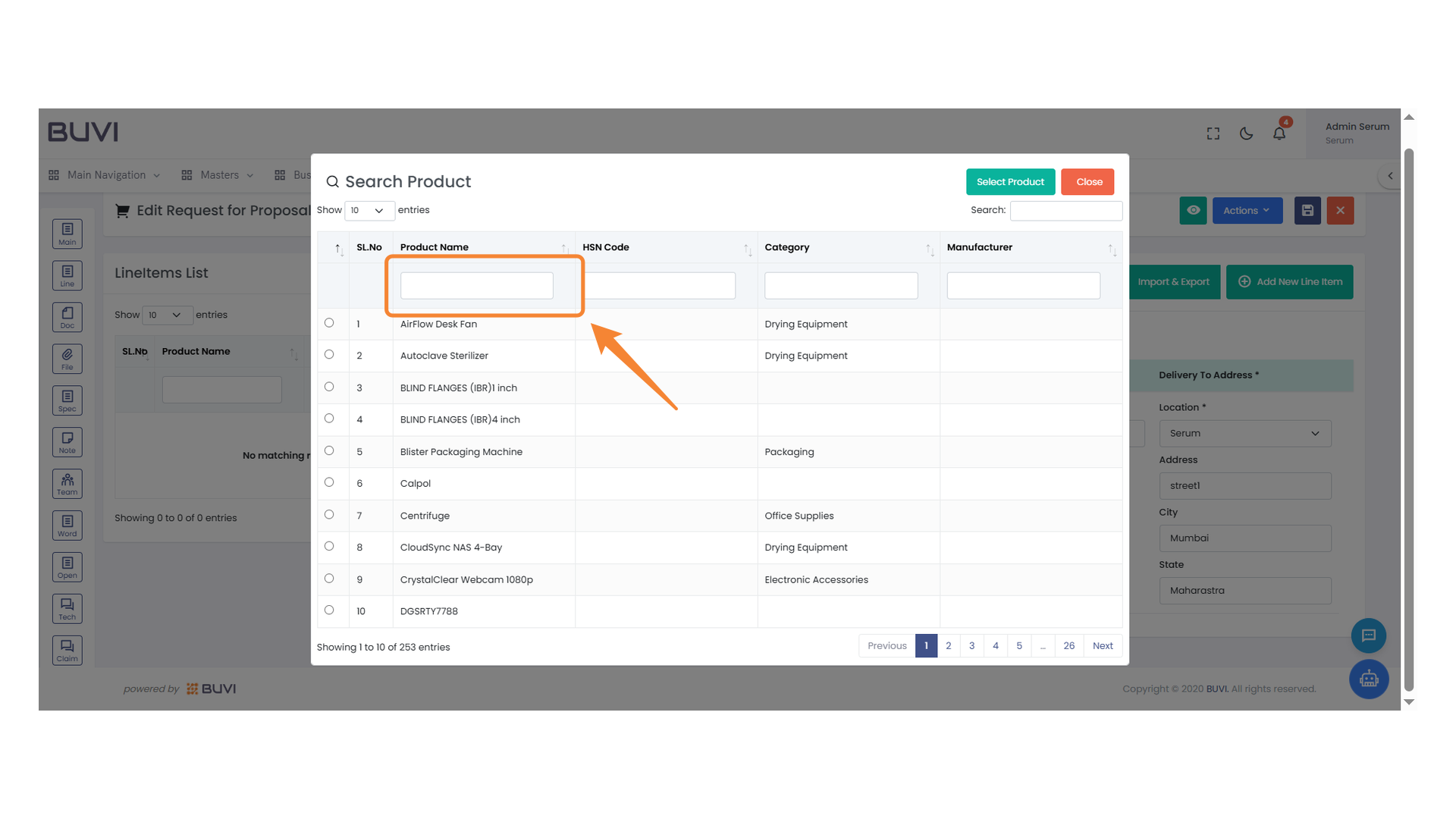 Product Name Input Field