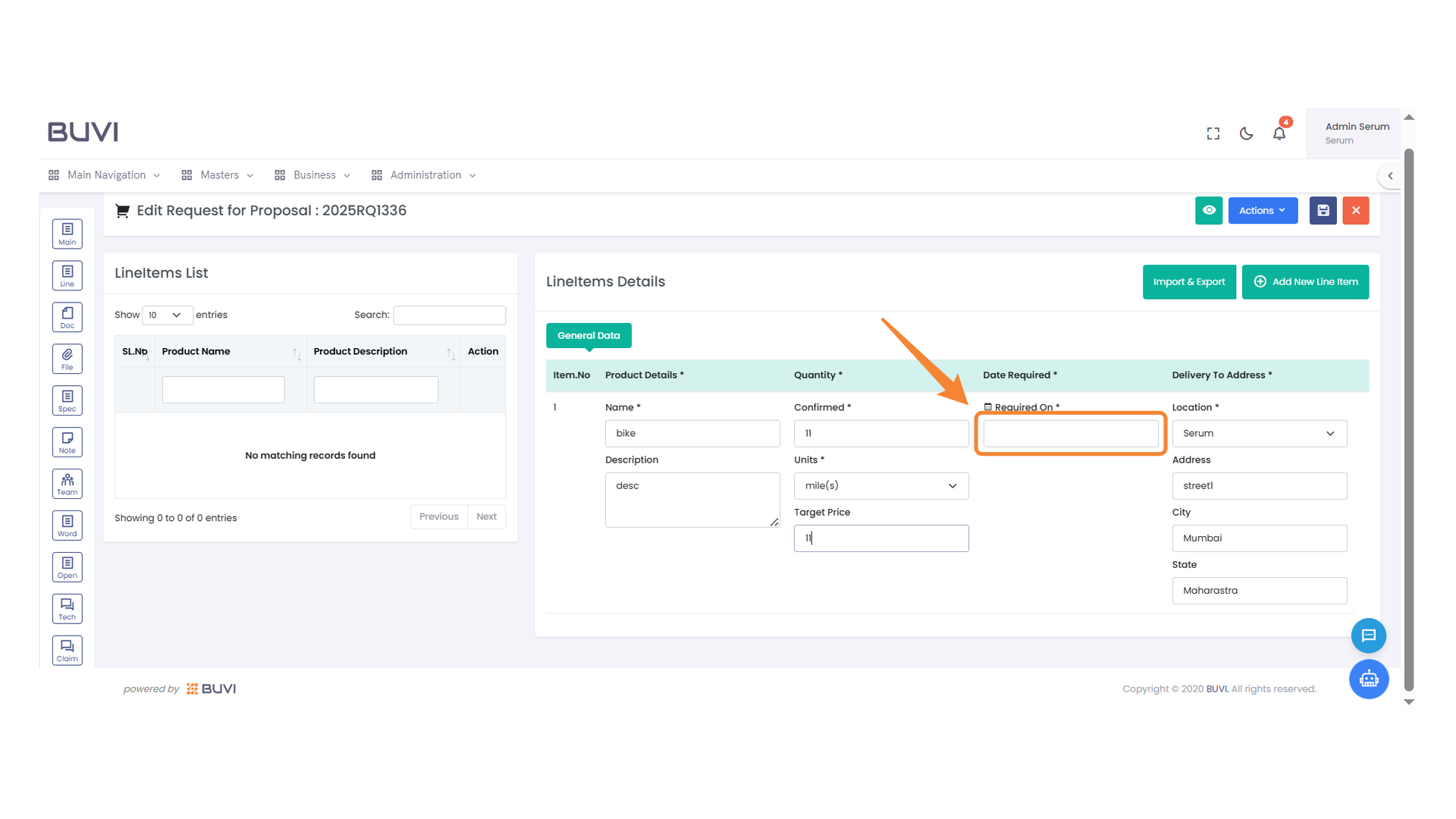 Date Required Input Field