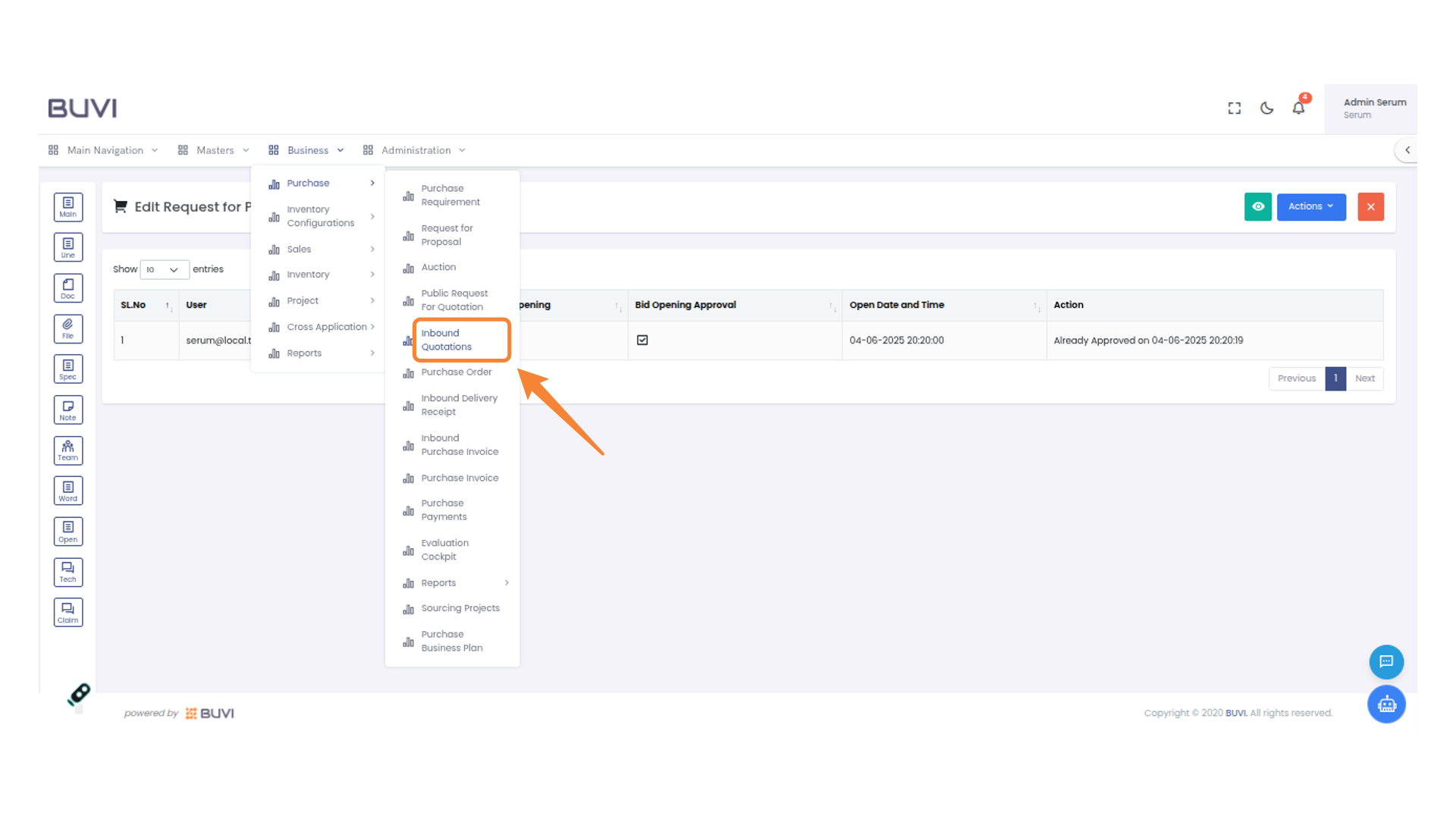 Access Inbound Quotations Section