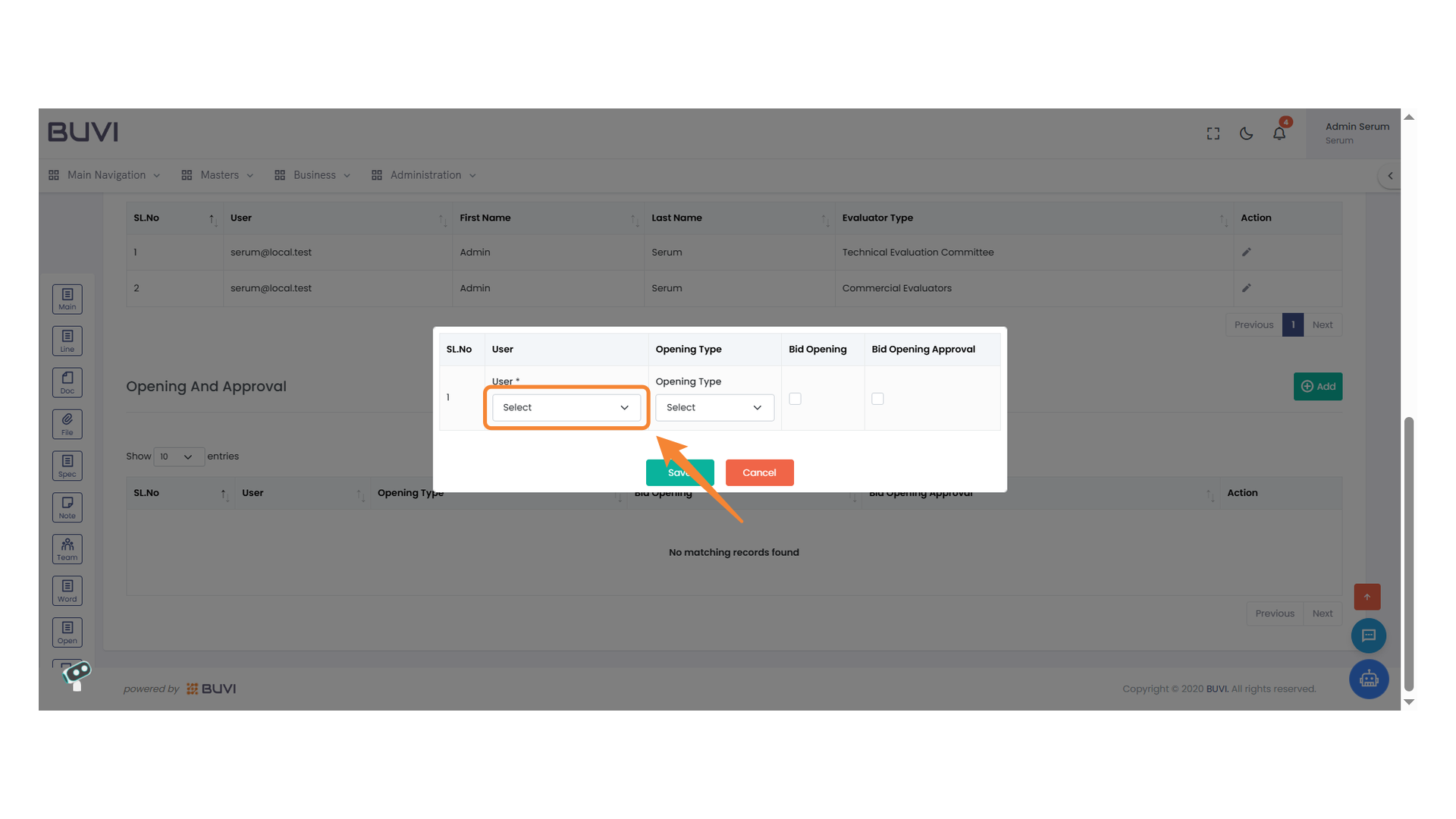 User Selection Dropdown