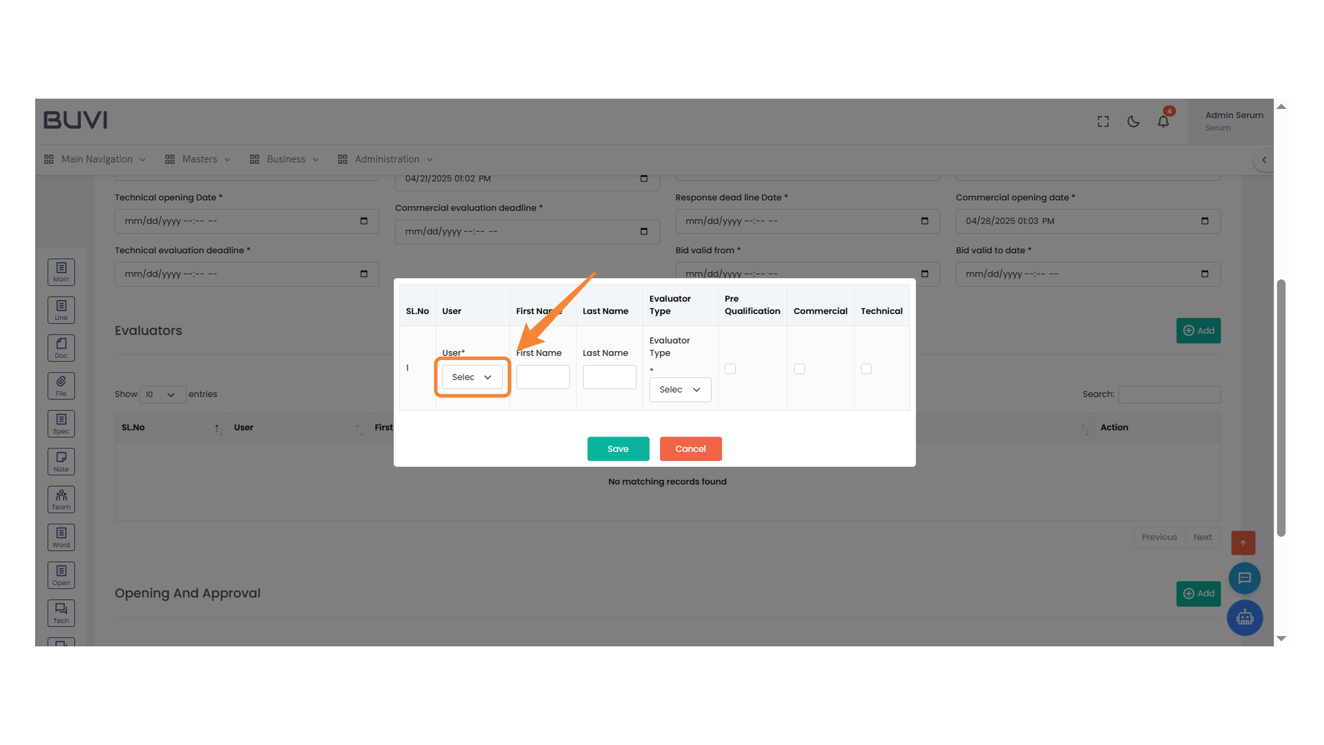 User Selection Dropdown