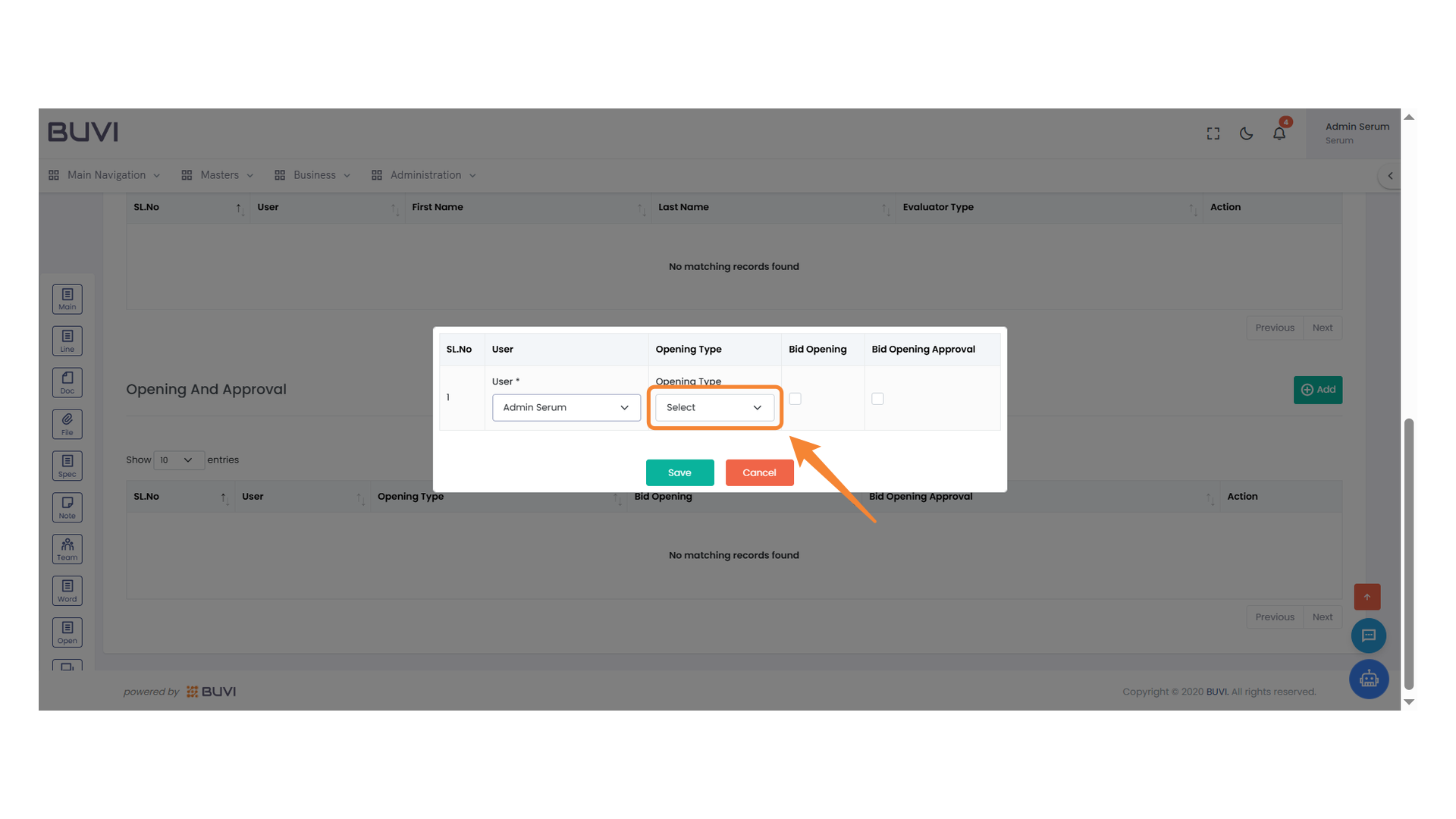 Opening Type Selection