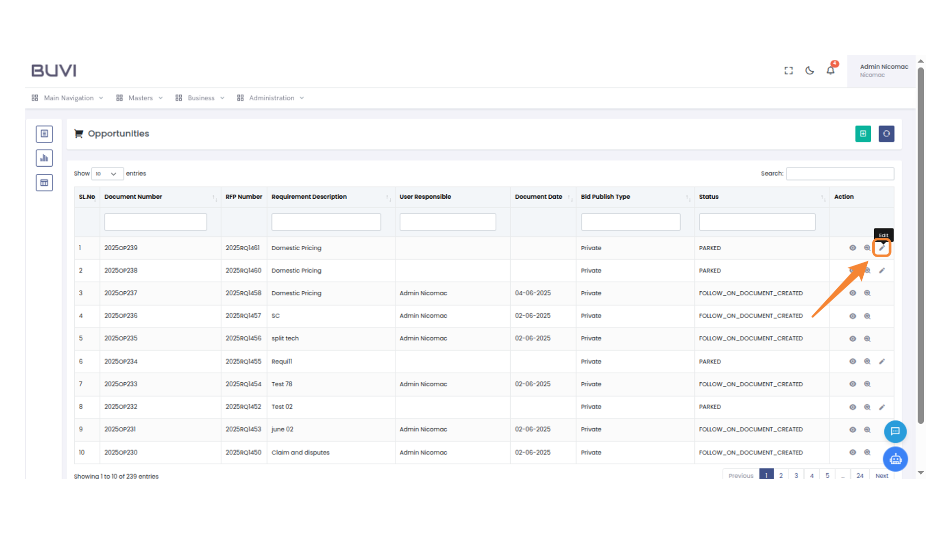 Edit Button in Action Column