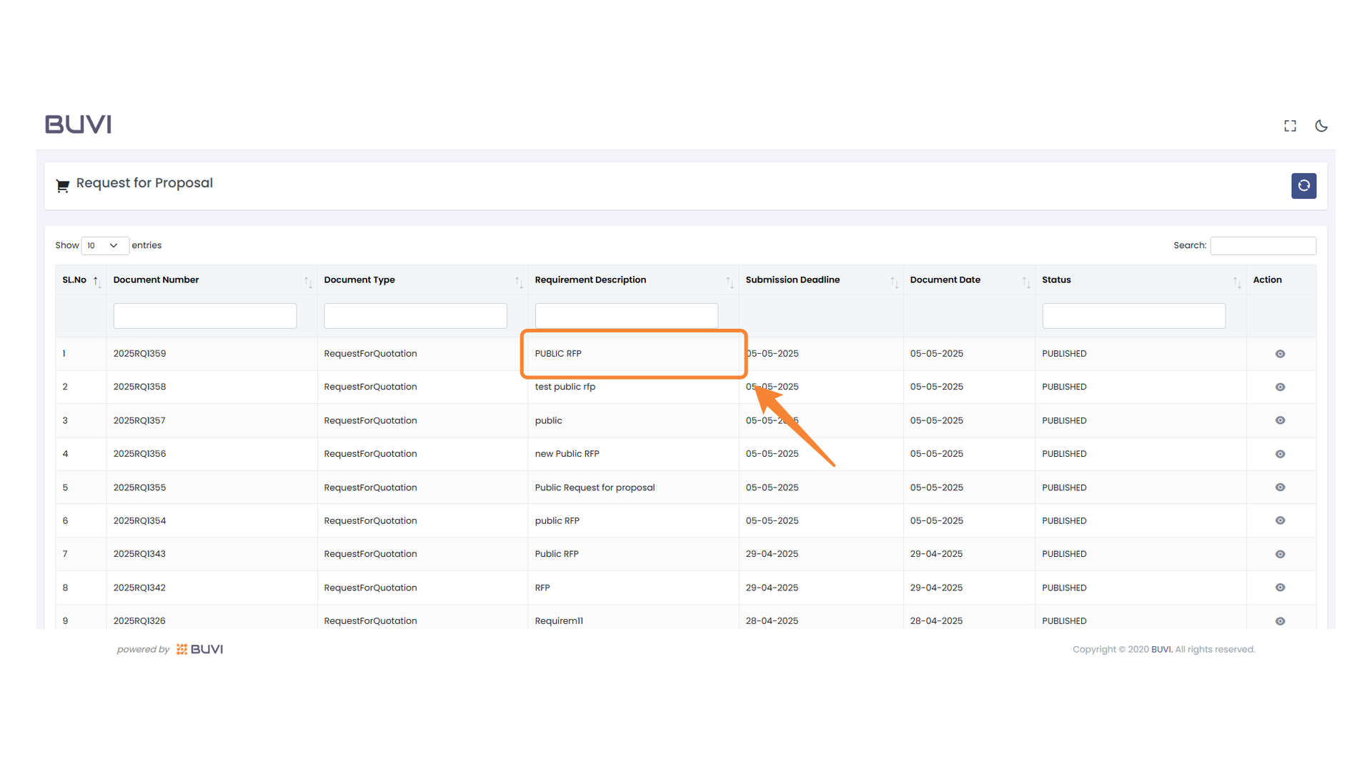 Open the PUBLIC RFP page