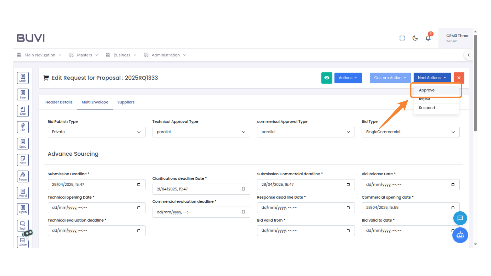 Approval Button in Action Menu