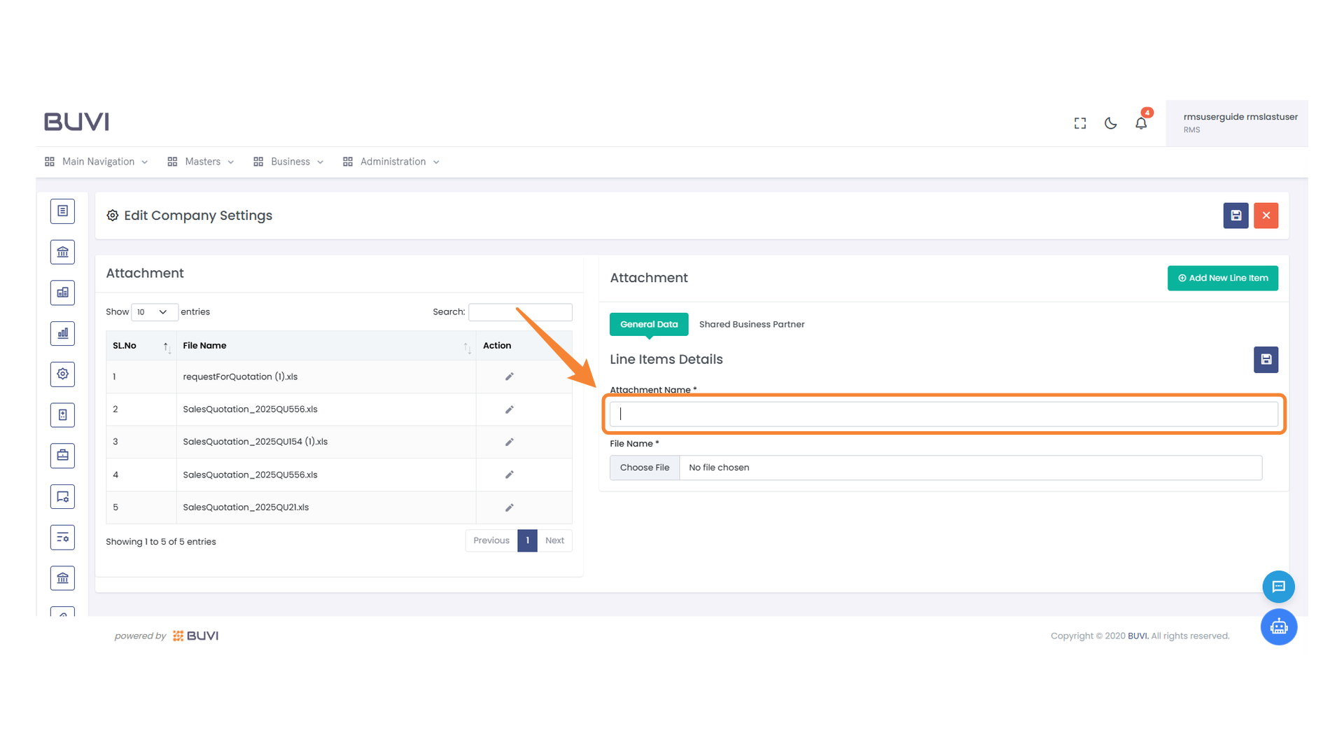 Attachment Name Input Field