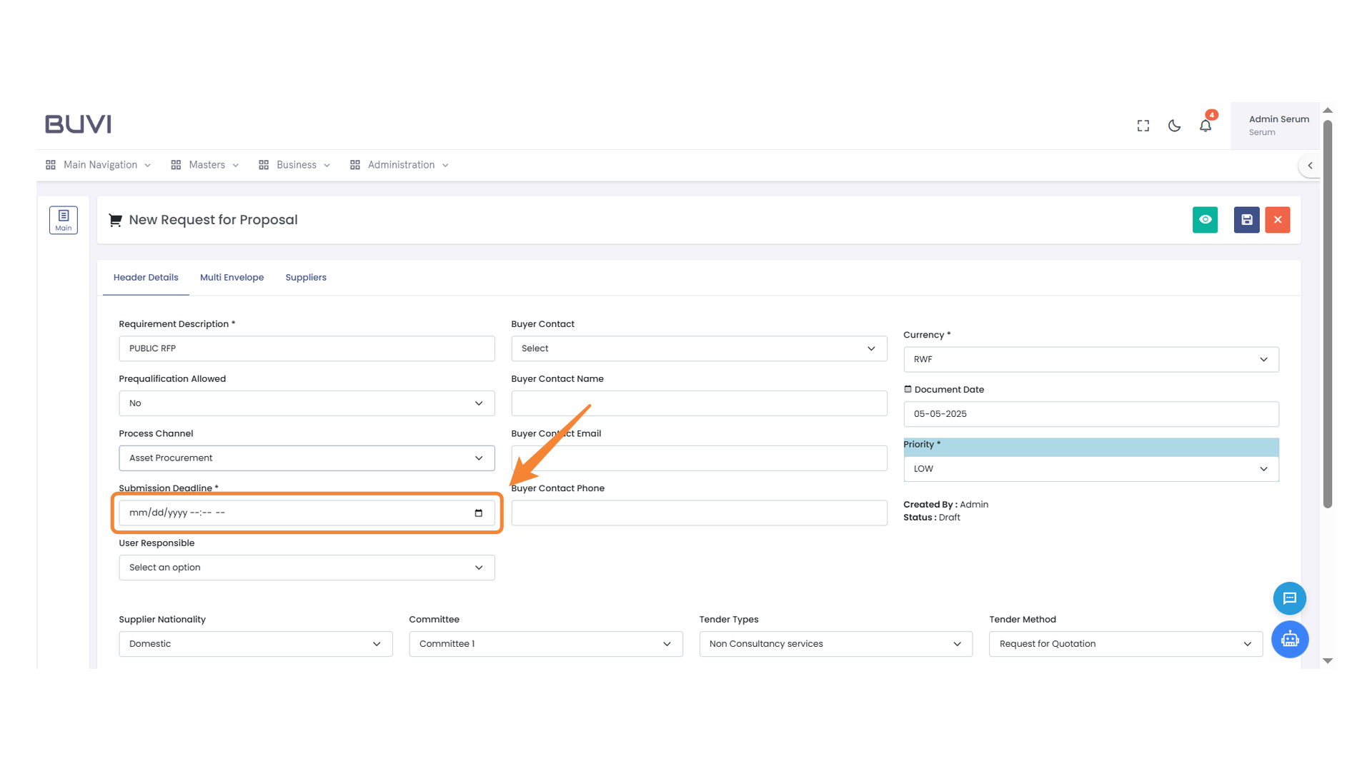 Submission Deadline Input Field