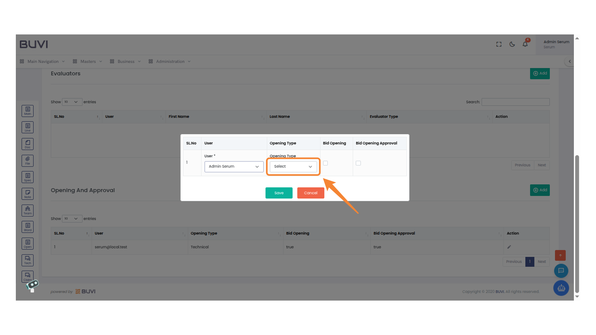 Opening Type Selection