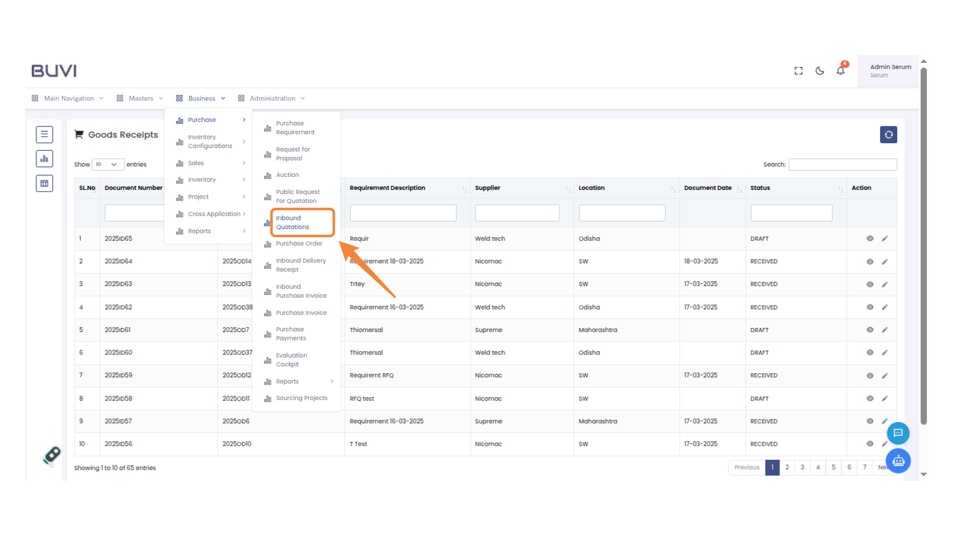 Inbound Quotations Section