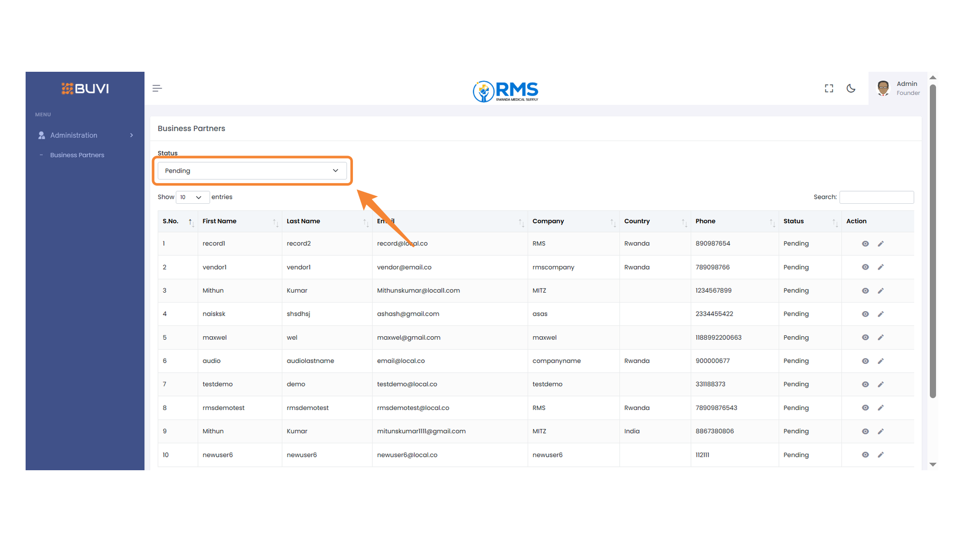 Status Filter Dropdown