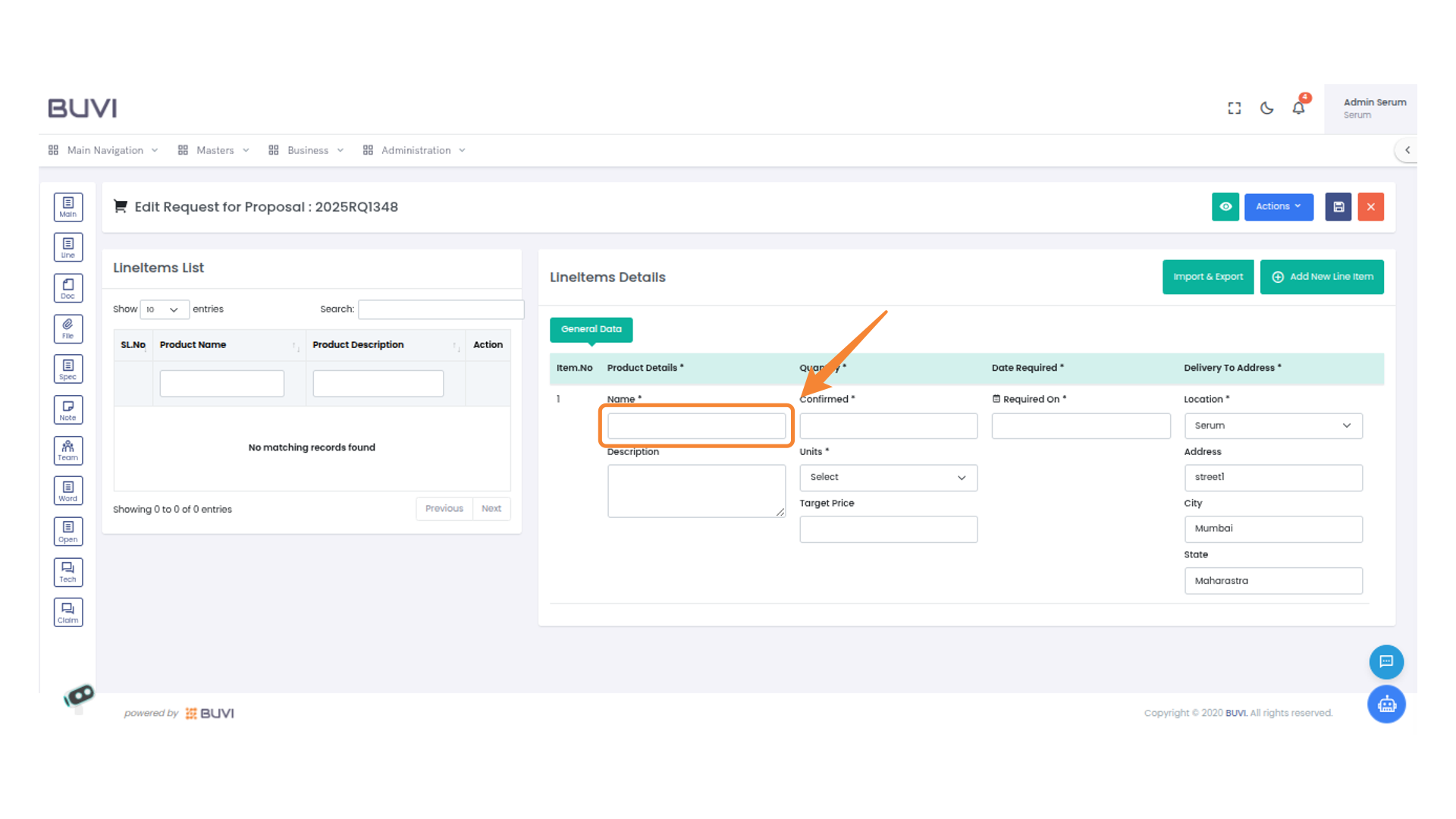 Line Item Name Input Field