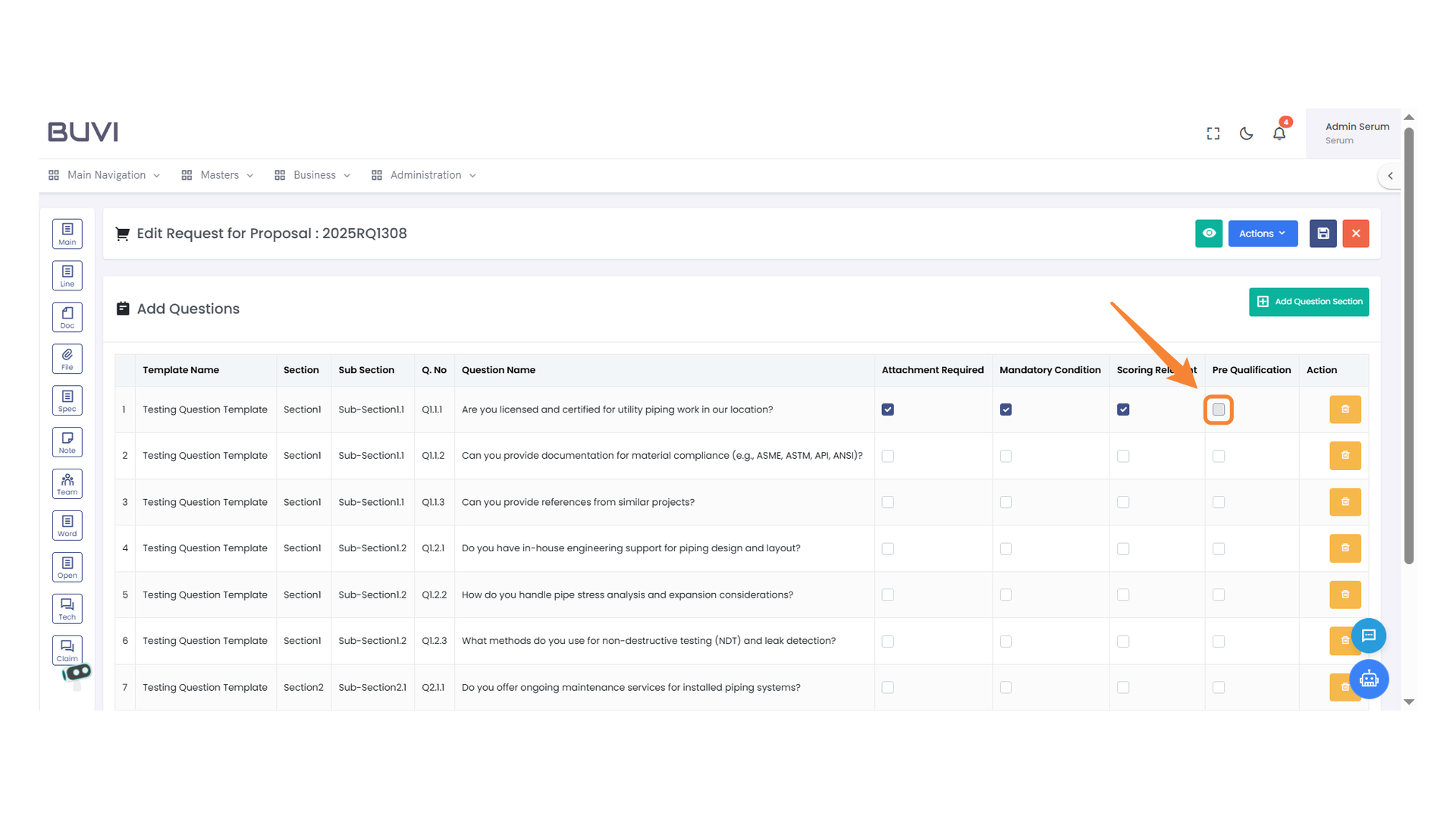 Checkbox for Pre-Qualification