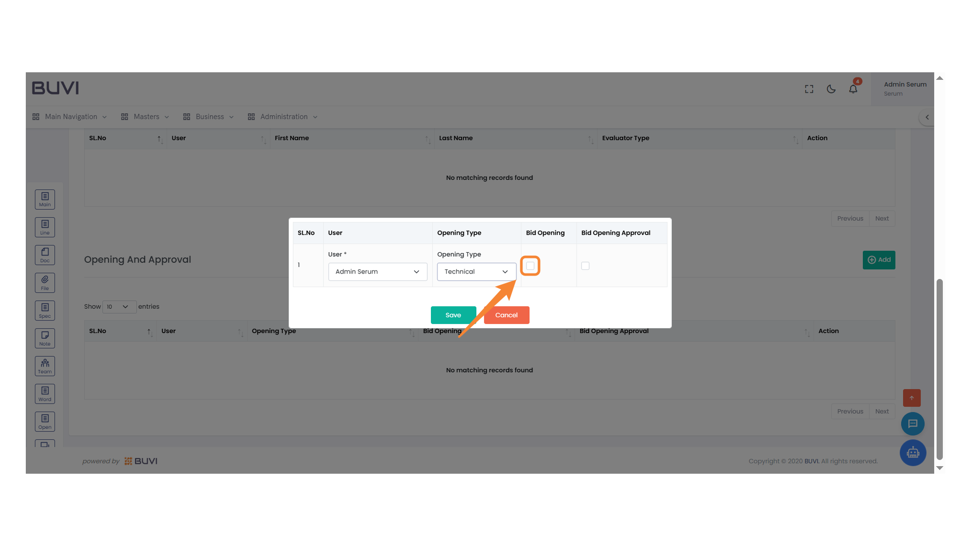Checkbox for Bid Opening