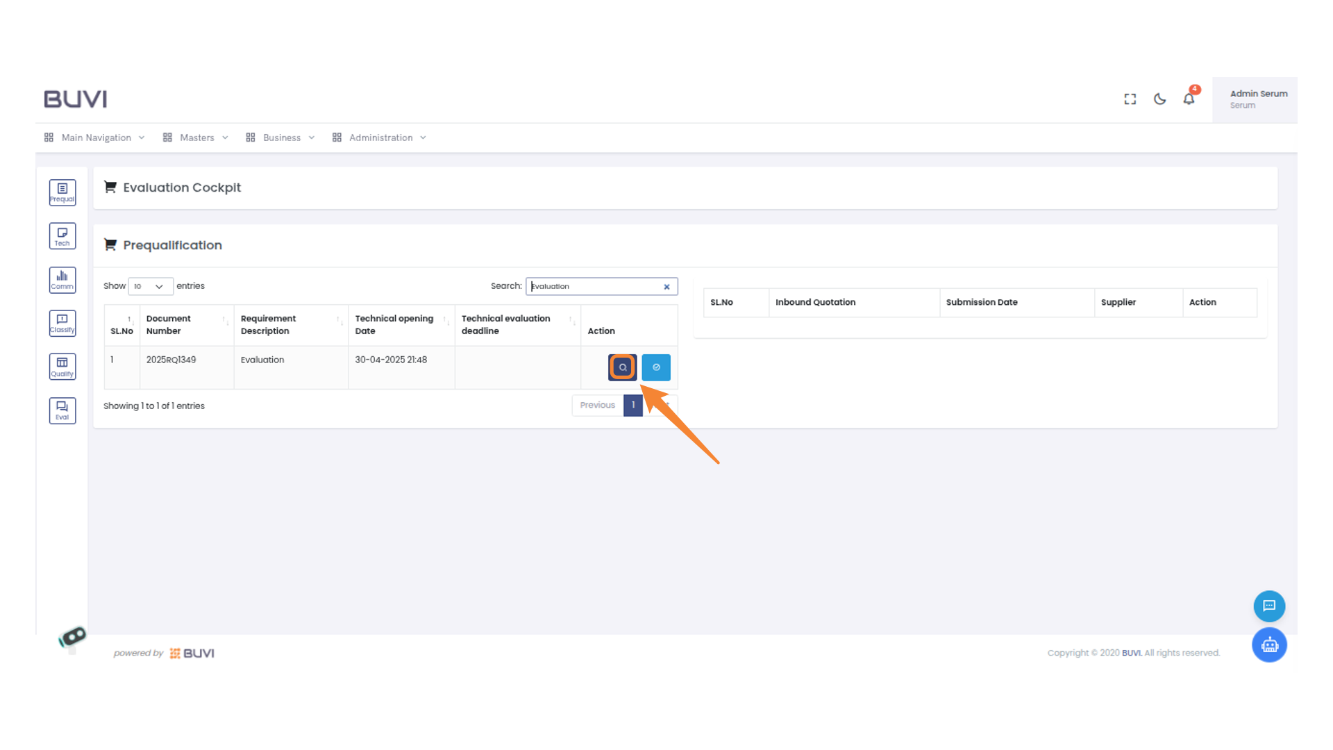 Search Icon in Action Column