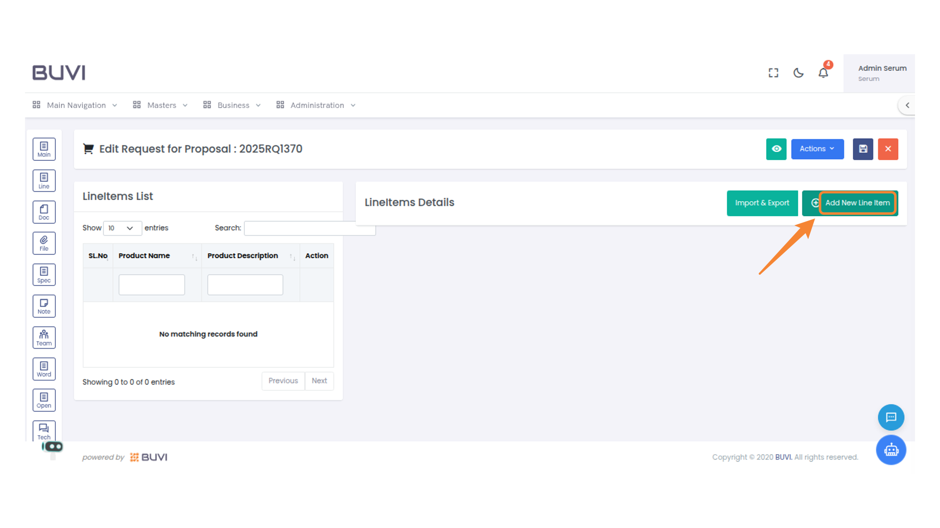 Add New Line Item Button