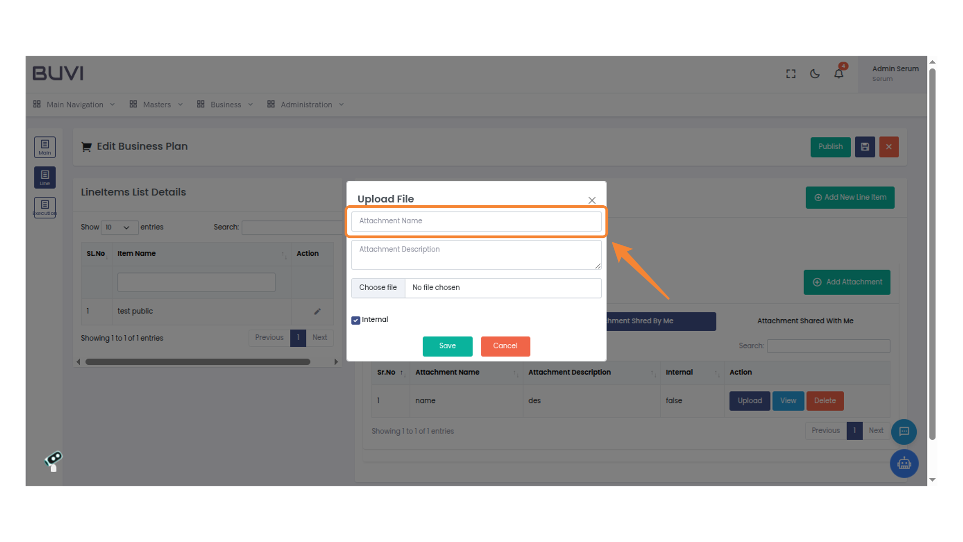 Enter Attachment Name