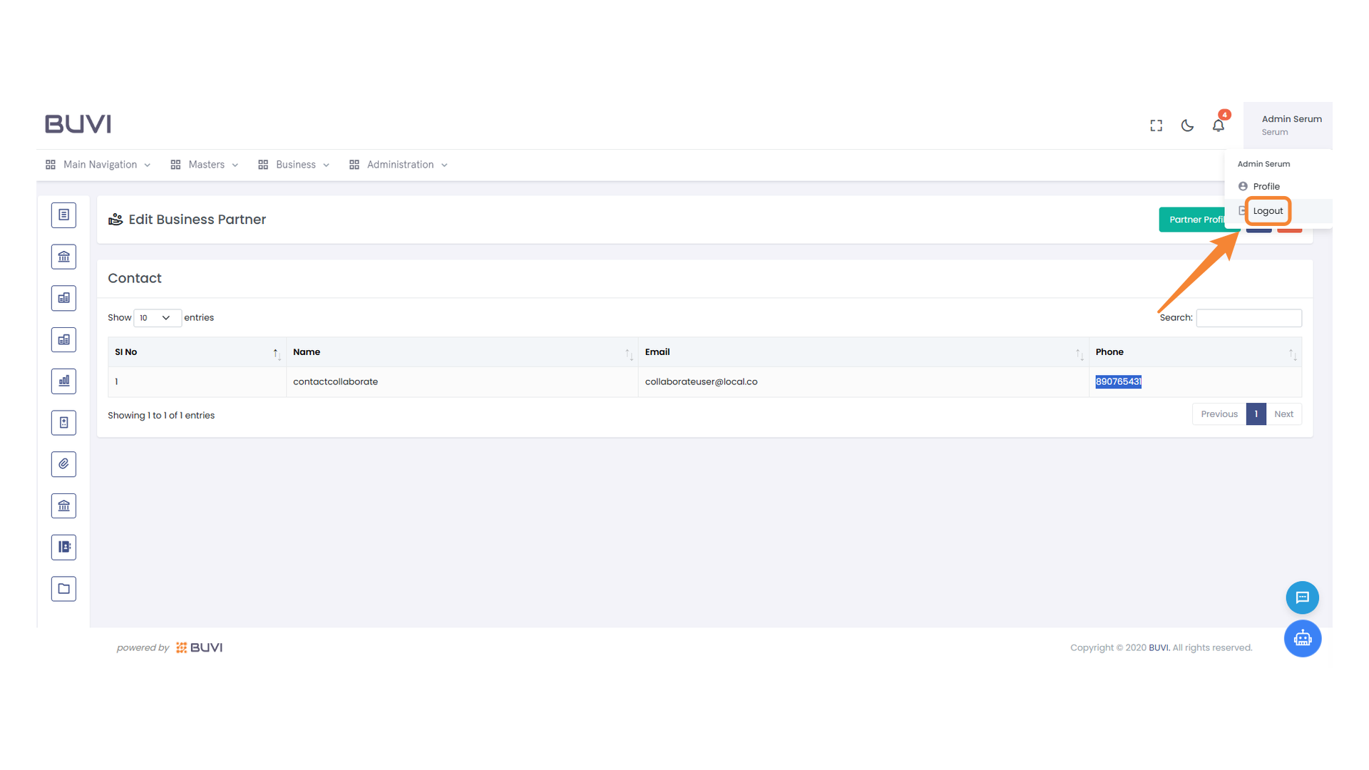 Logout Option Highlighted