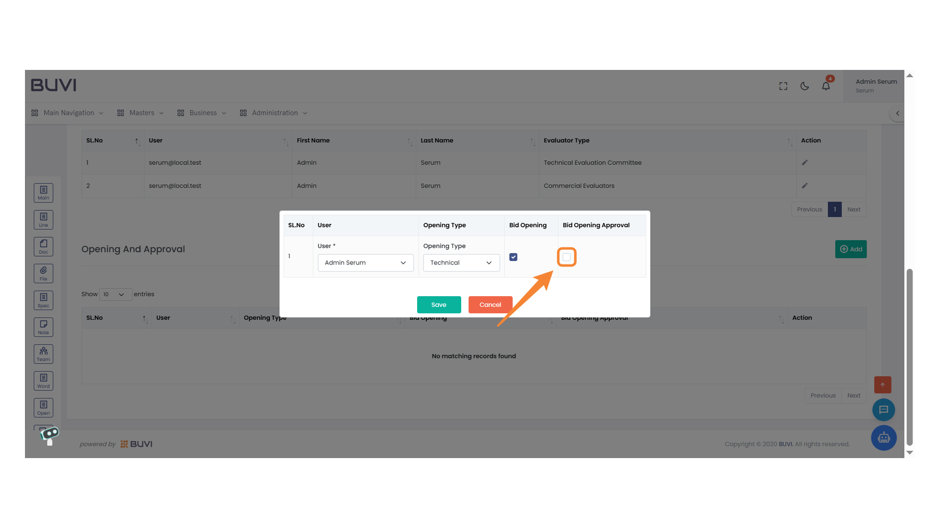 Bid Opening Approval Checkbox