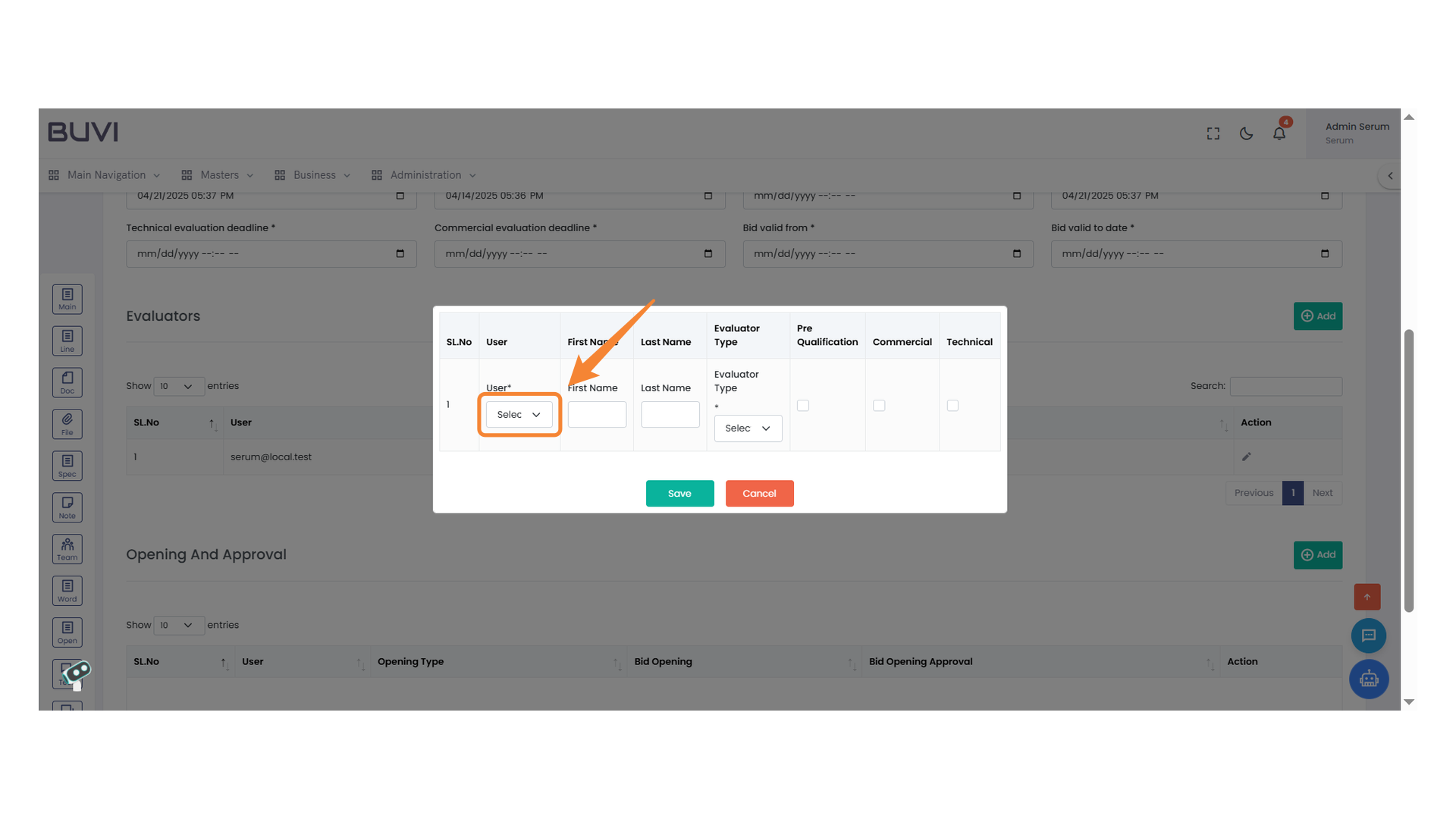 User Selection Dropdown