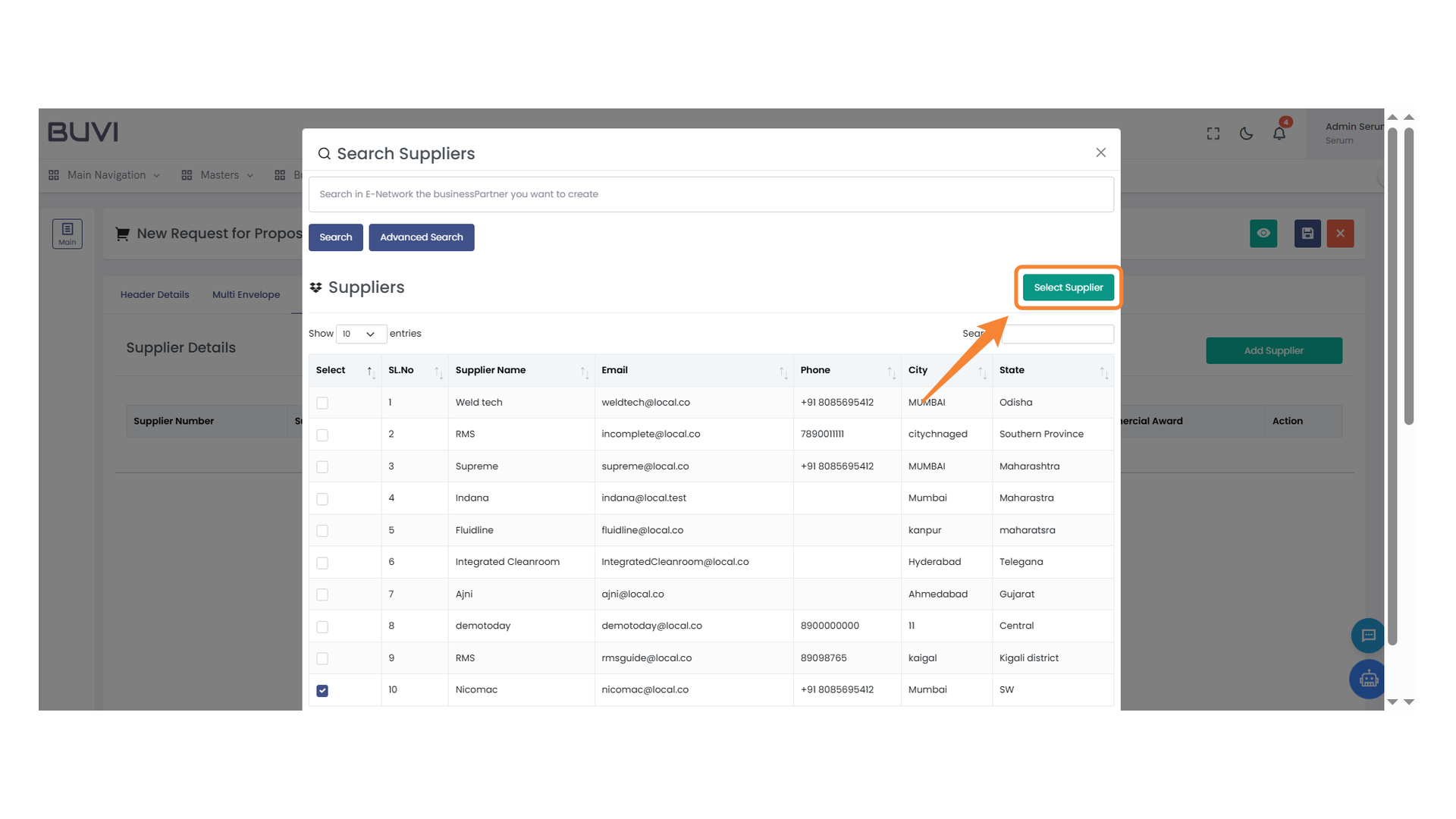 Supplier Selection Button