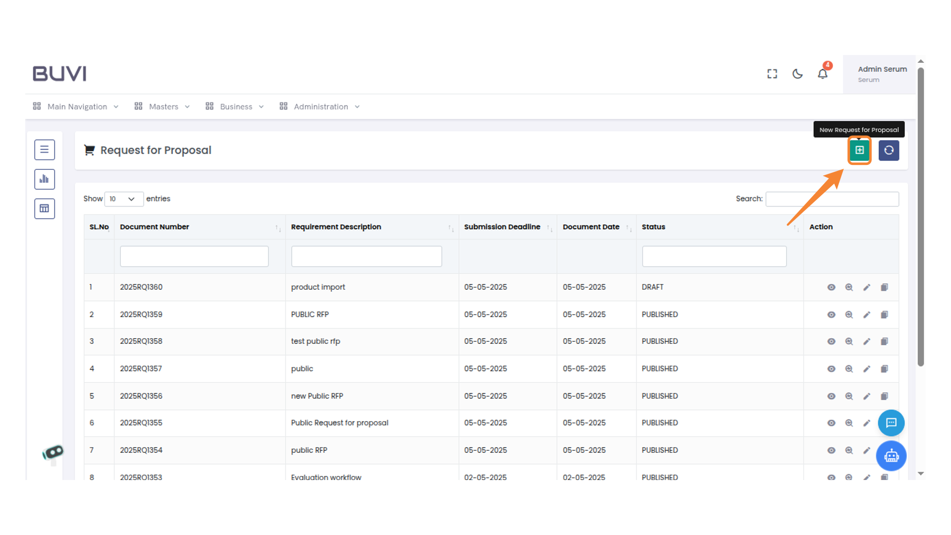New Request for Proposal Button