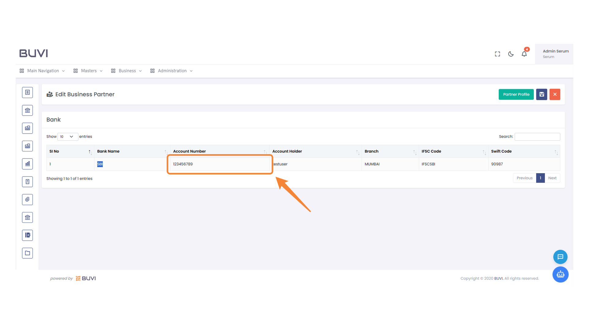 Highlighted Account Number