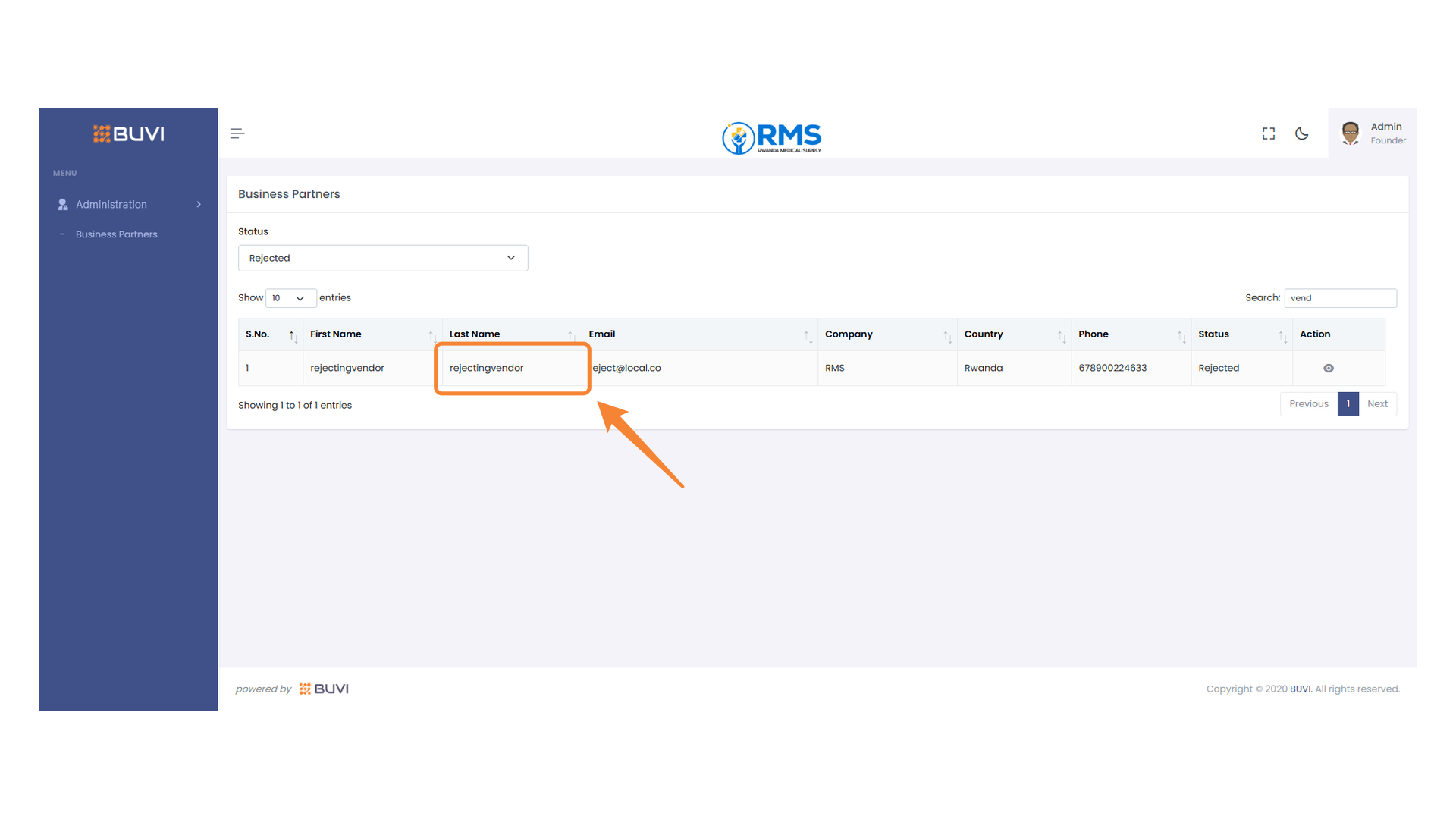 Vendor Rejection Entry