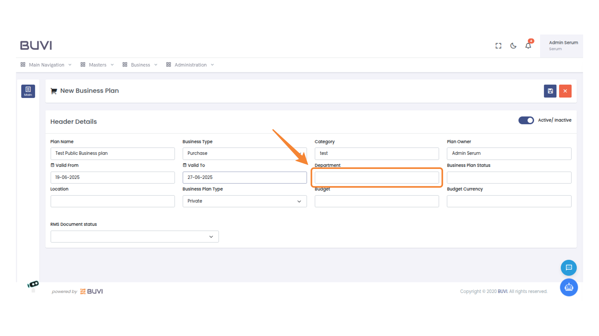 Enter Department Information