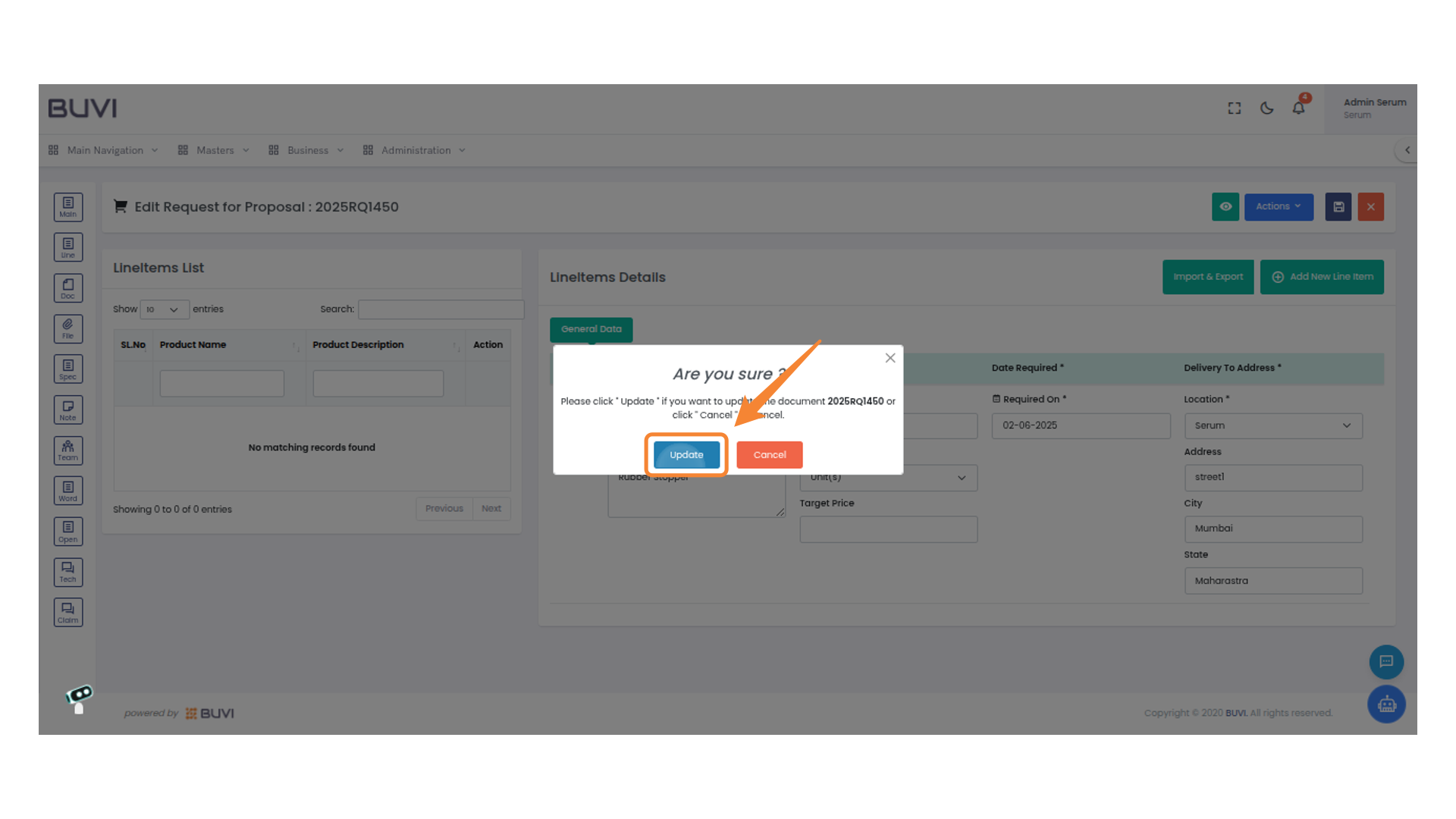 Confirm Update Action
