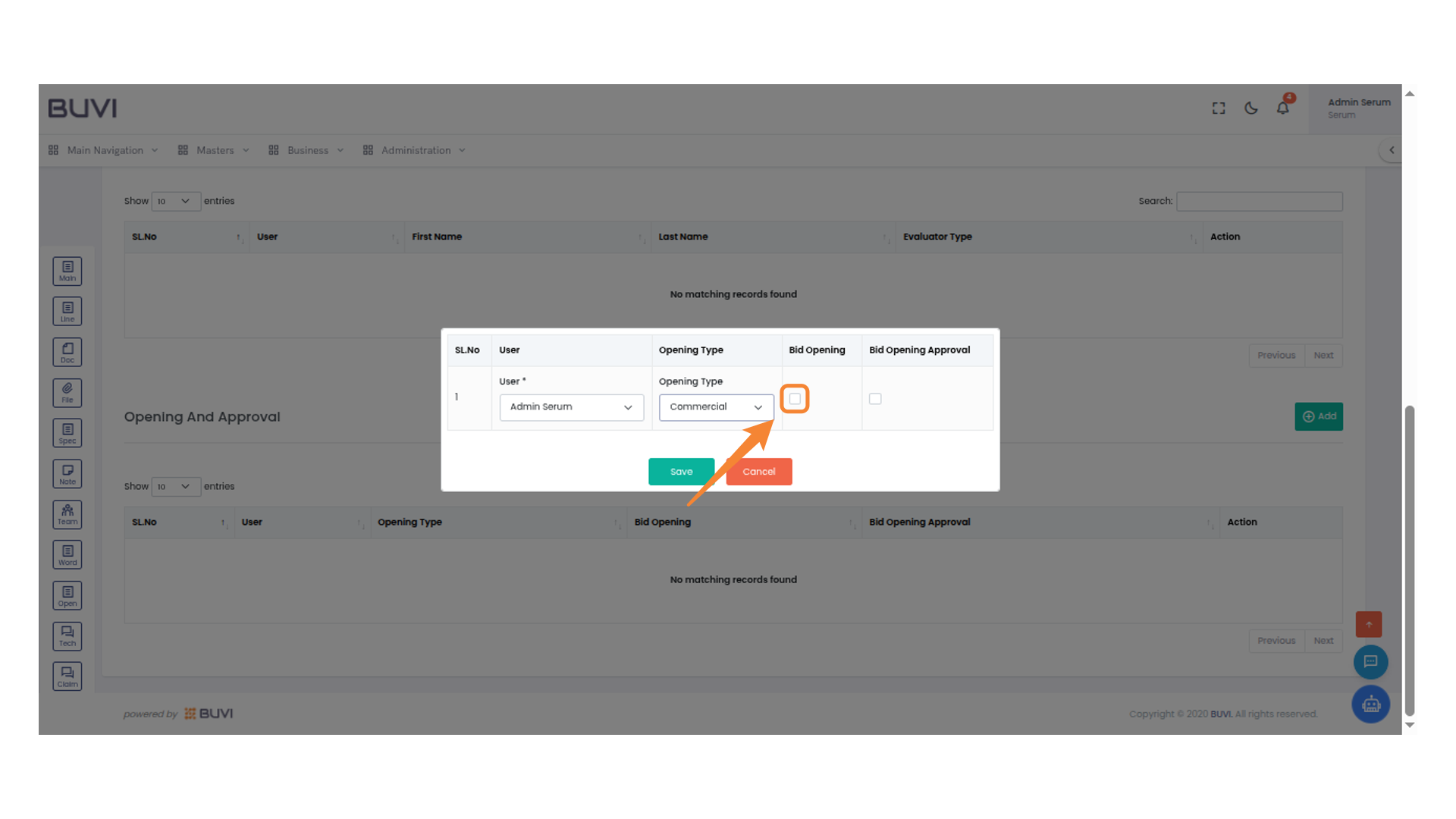 Select Checkbox for Bid Opening