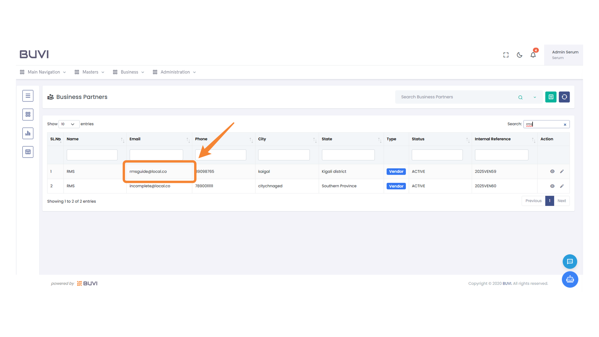 Highlighted Email Address