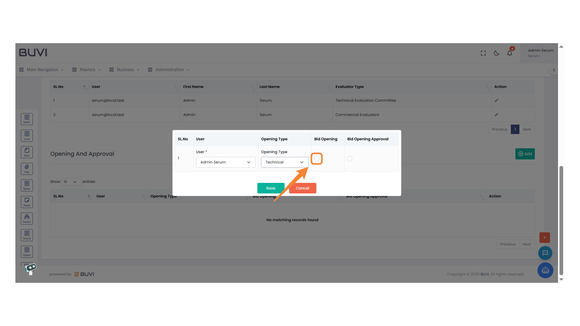 Bid Opening Checkbox