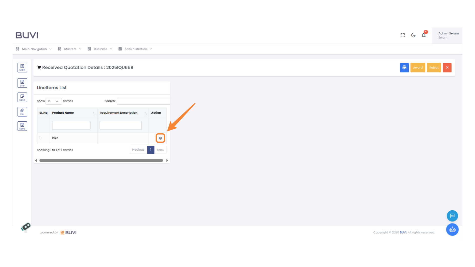 Action Icon in Quotation Details