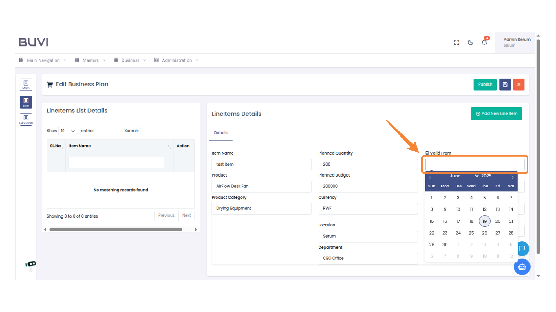 Select a Date for Validity