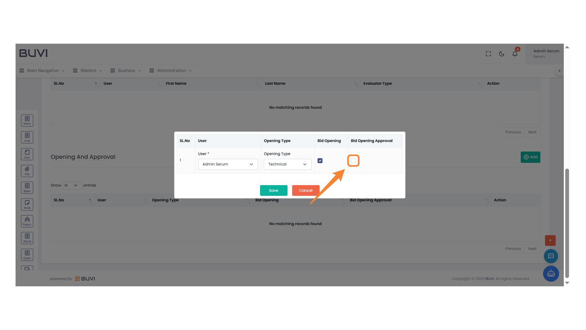 Bid Opening Approval Checkbox